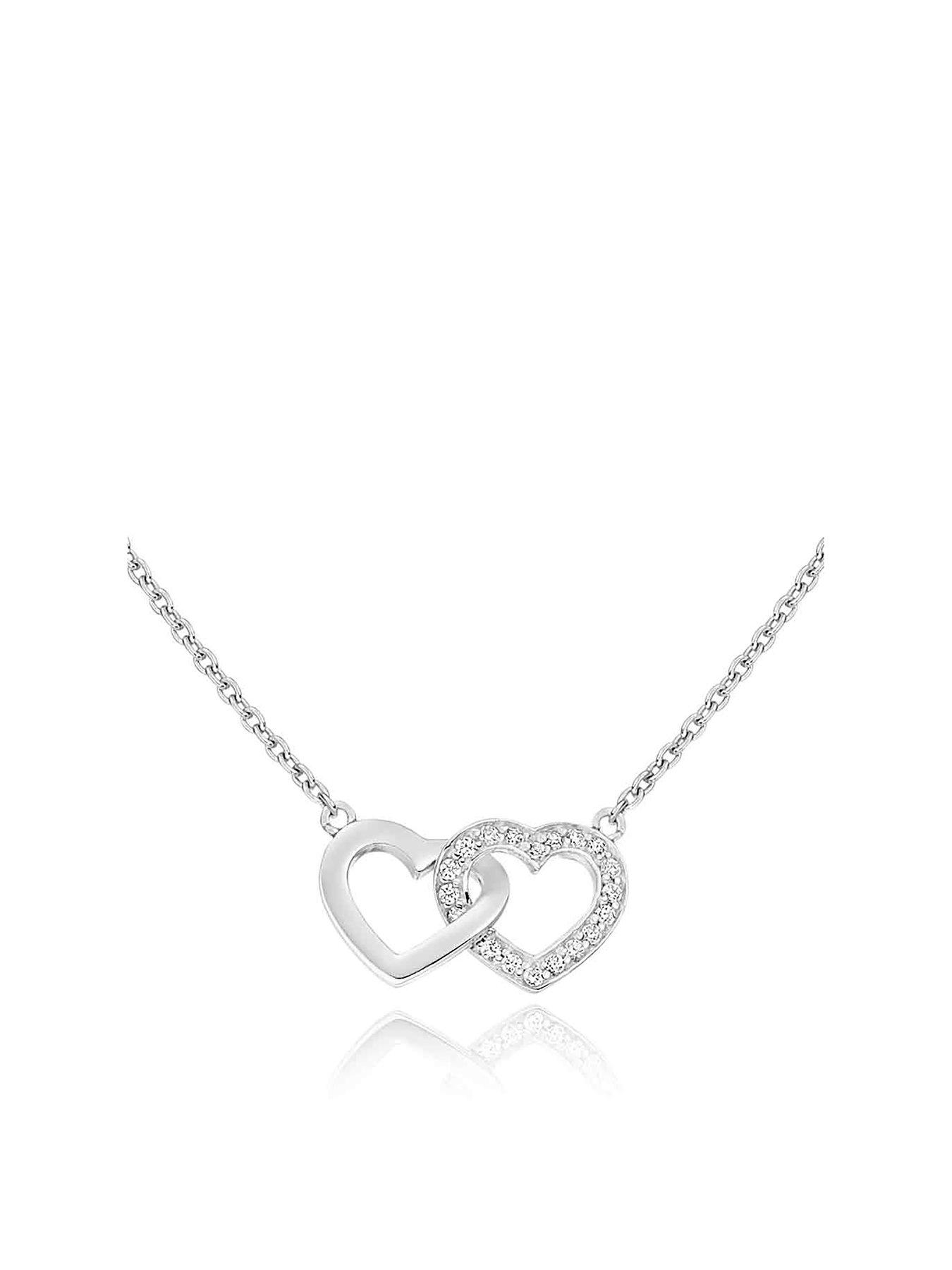 Beaverbrooks Silver Cubic Zirconia Double Heart Necklace