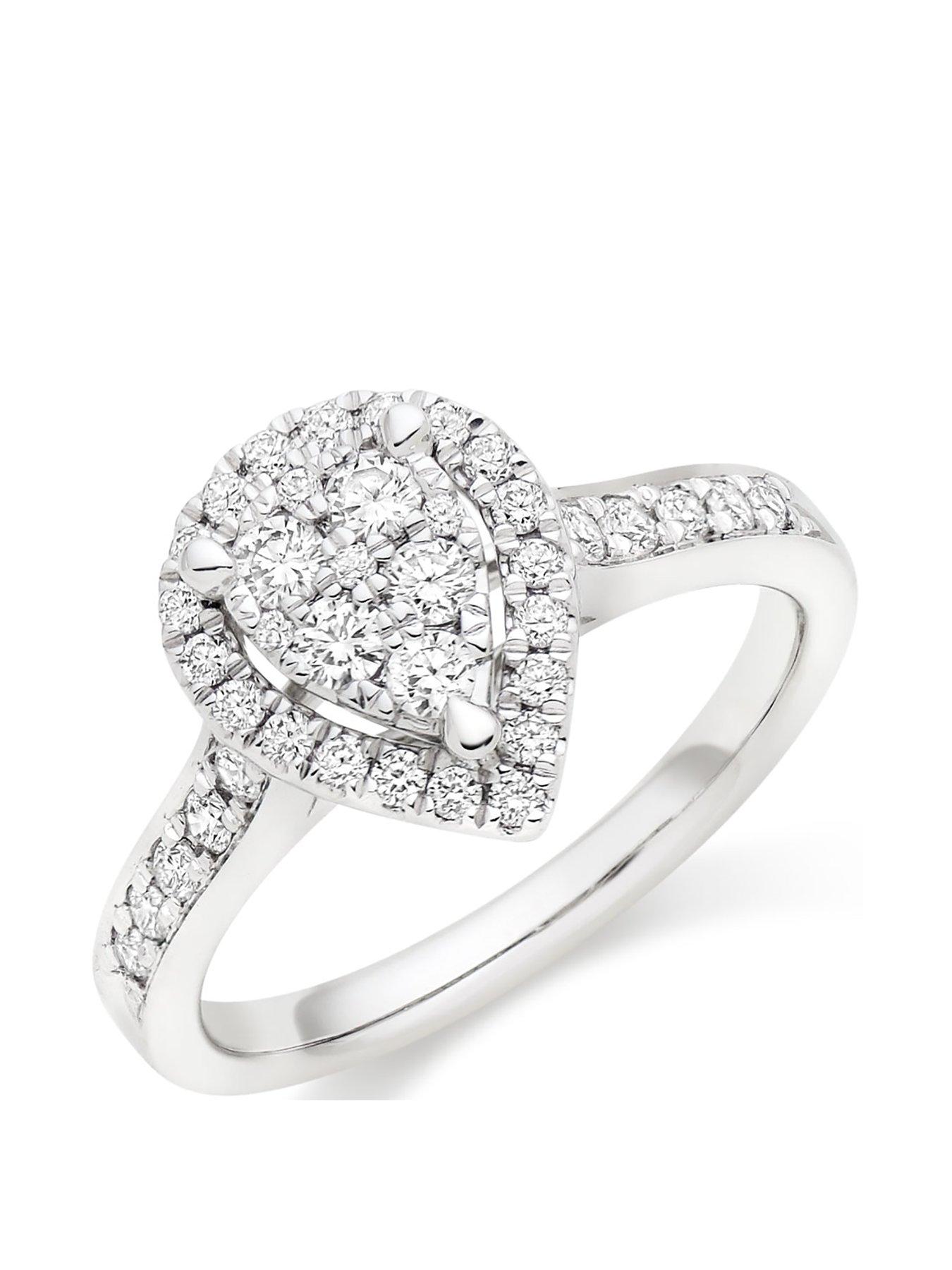 Beaverbrooks Platinum Diamond Pear Shaped Cluster Halo Ring