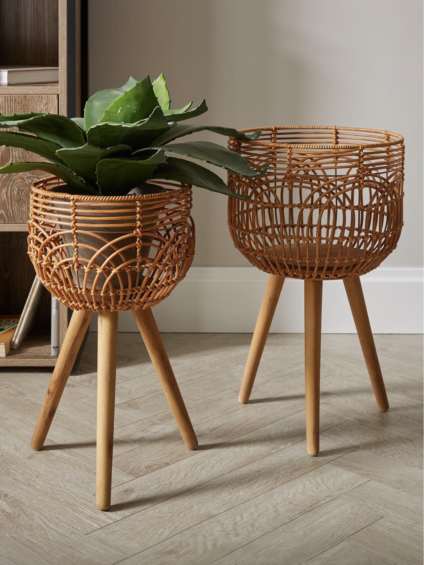 Image 1 of 5 of The Very Collection Rattan-Style Standing Planters - Set of 2