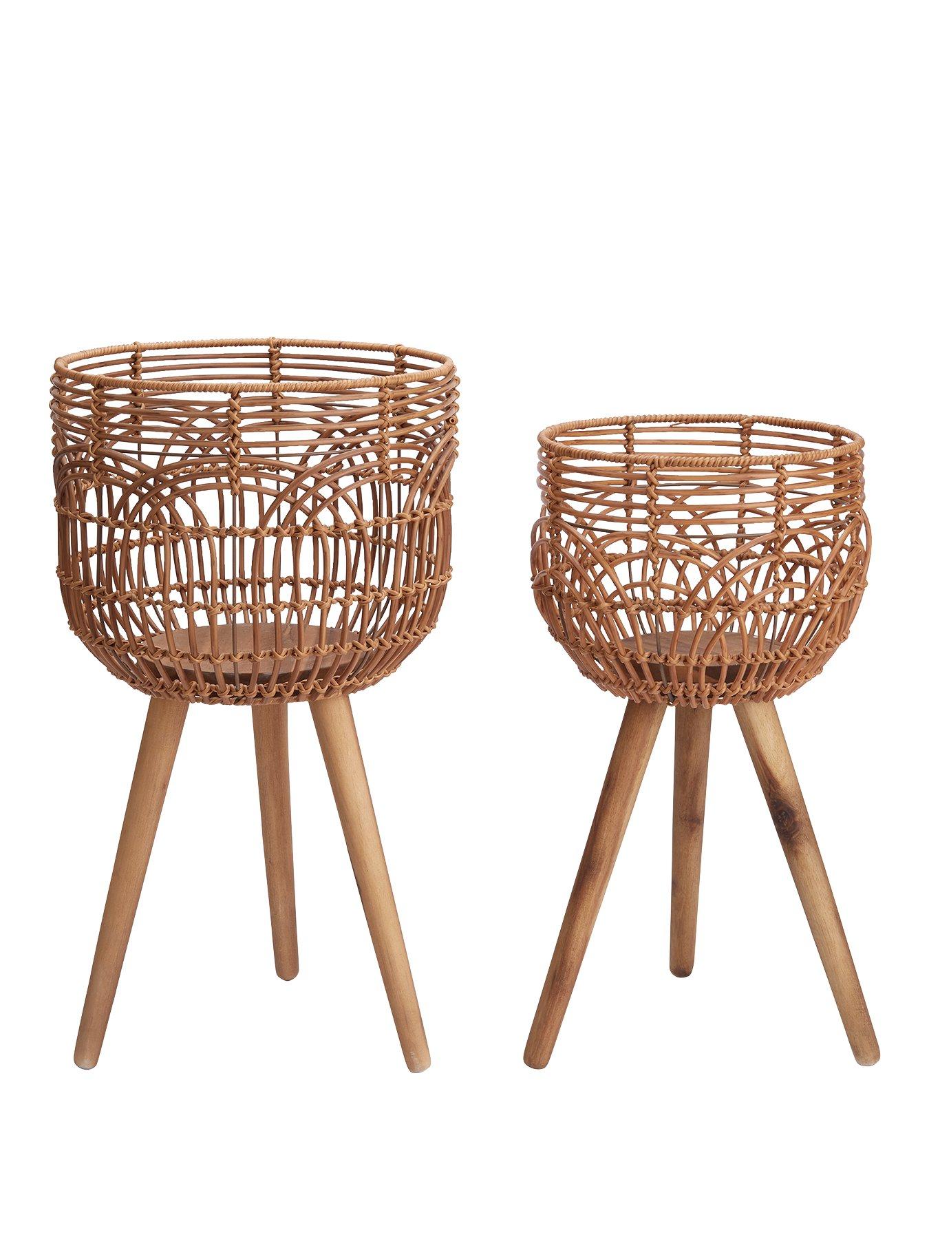 Image 2 of 5 of The Very Collection Rattan-Style Standing Planters - Set of 2