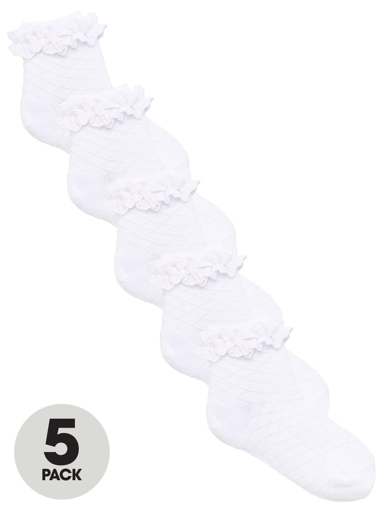 Everyday Girls 5 Pack Diamond Stitch Ruffle Frill School Ankle Socks - White