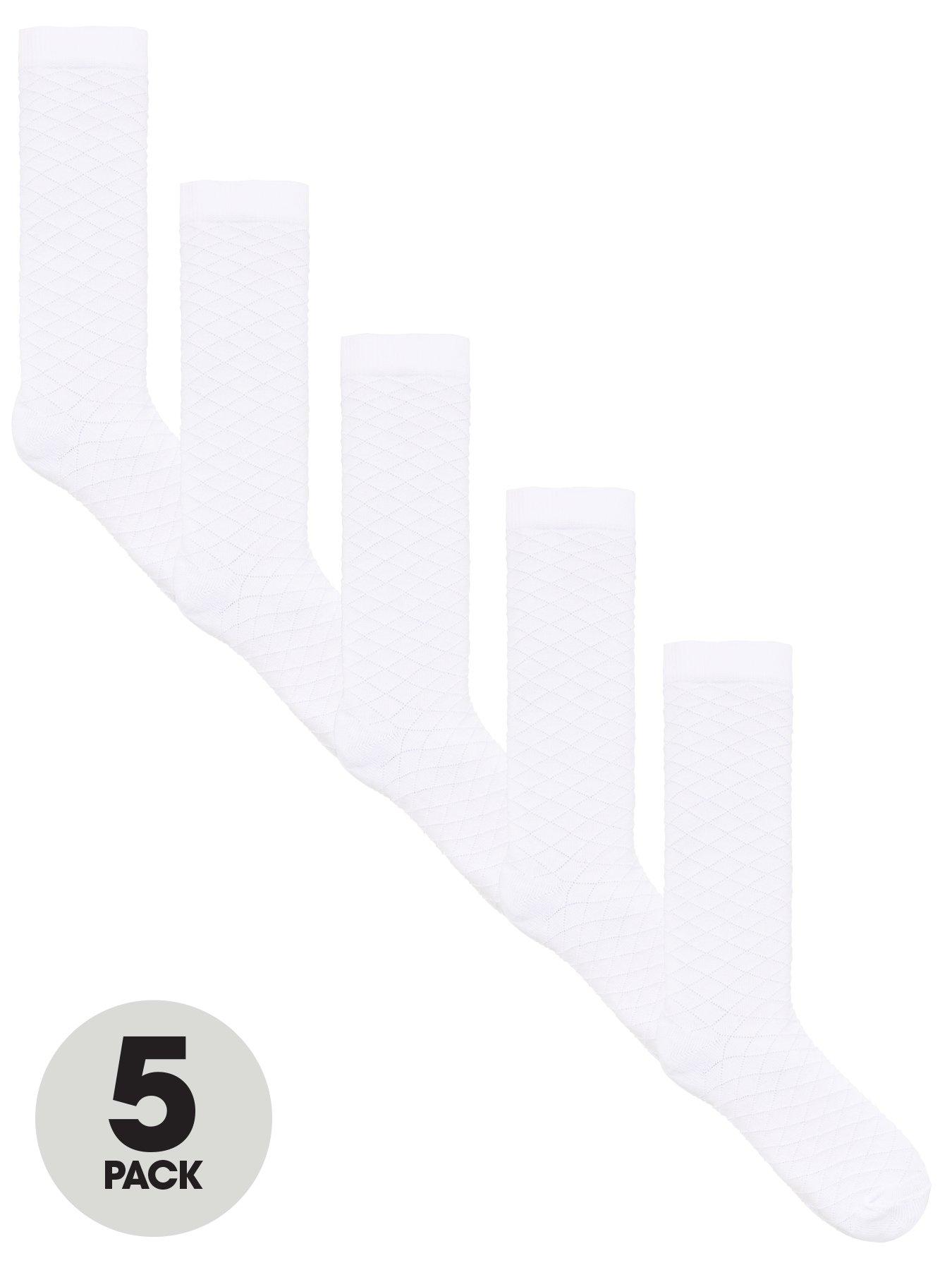 Image 1 of 3 of The Very Collection Girls 5 Pack Diamond Stitch Knee Length Socks - White