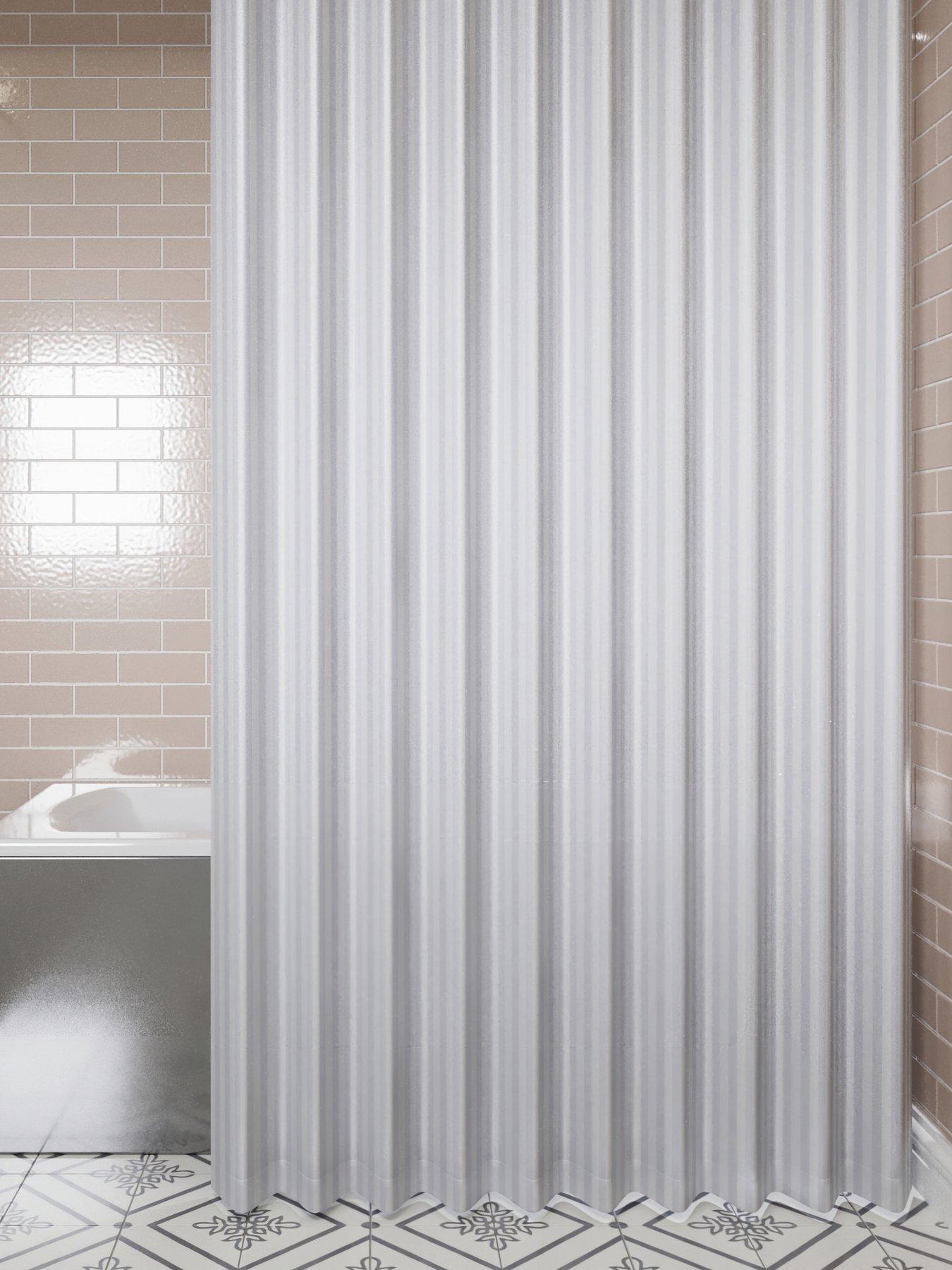 Image 1 of 5 of Croydex White Regency Stripe Hook N Hang Shower Curtain
