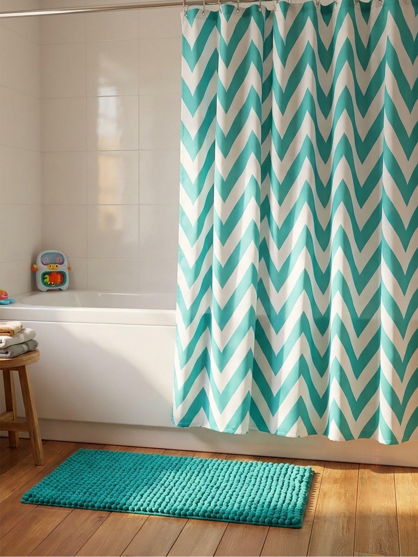 croydex-chevron-shower-curtain-and-bathmat-set-ndash-aqua