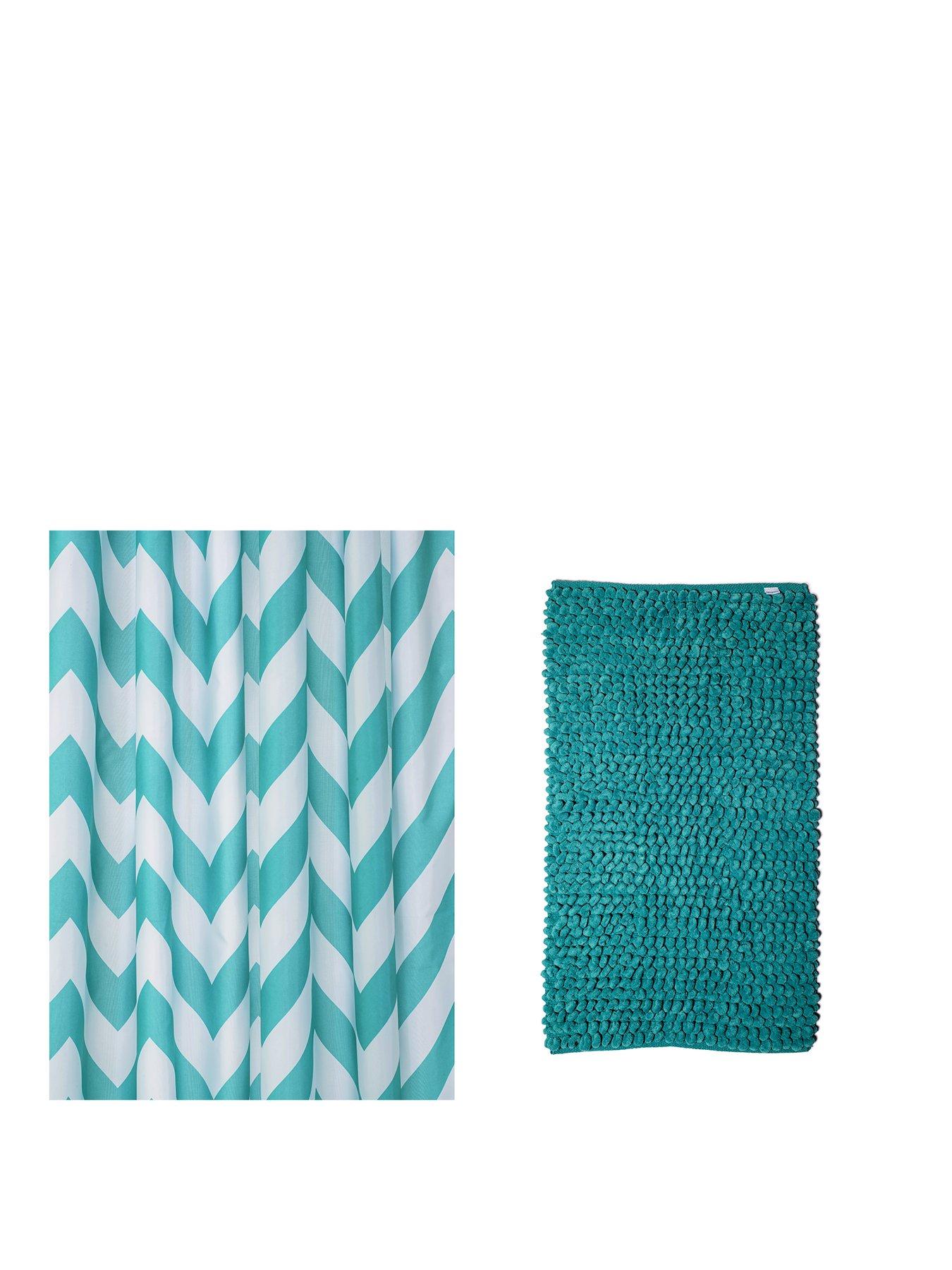 croydex-chevron-shower-curtain-and-bathmat-set-ndash-aqua