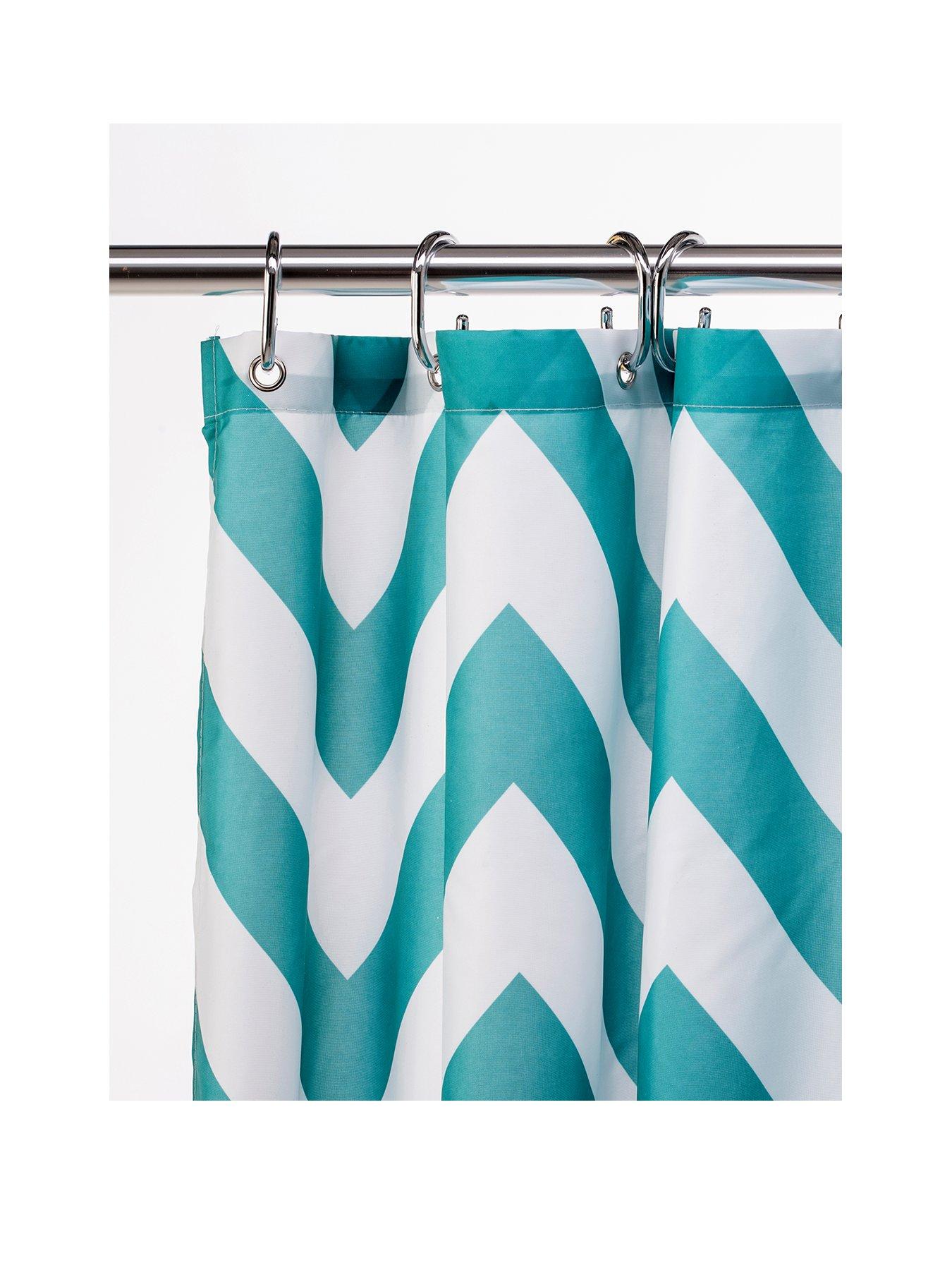 Image 2 of 6 of Croydex Chevron Shower Curtain and Bathmat Set &ndash; Aqua