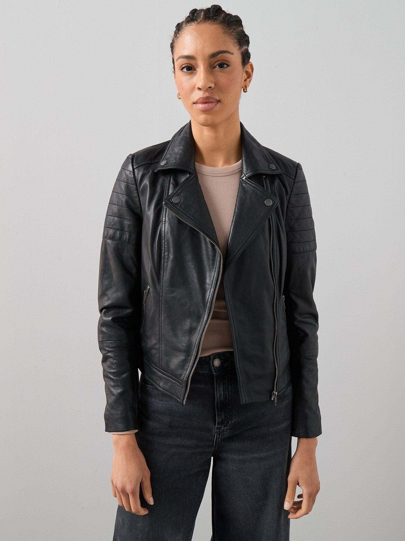 V by Very Leather Biker Jacket - Black