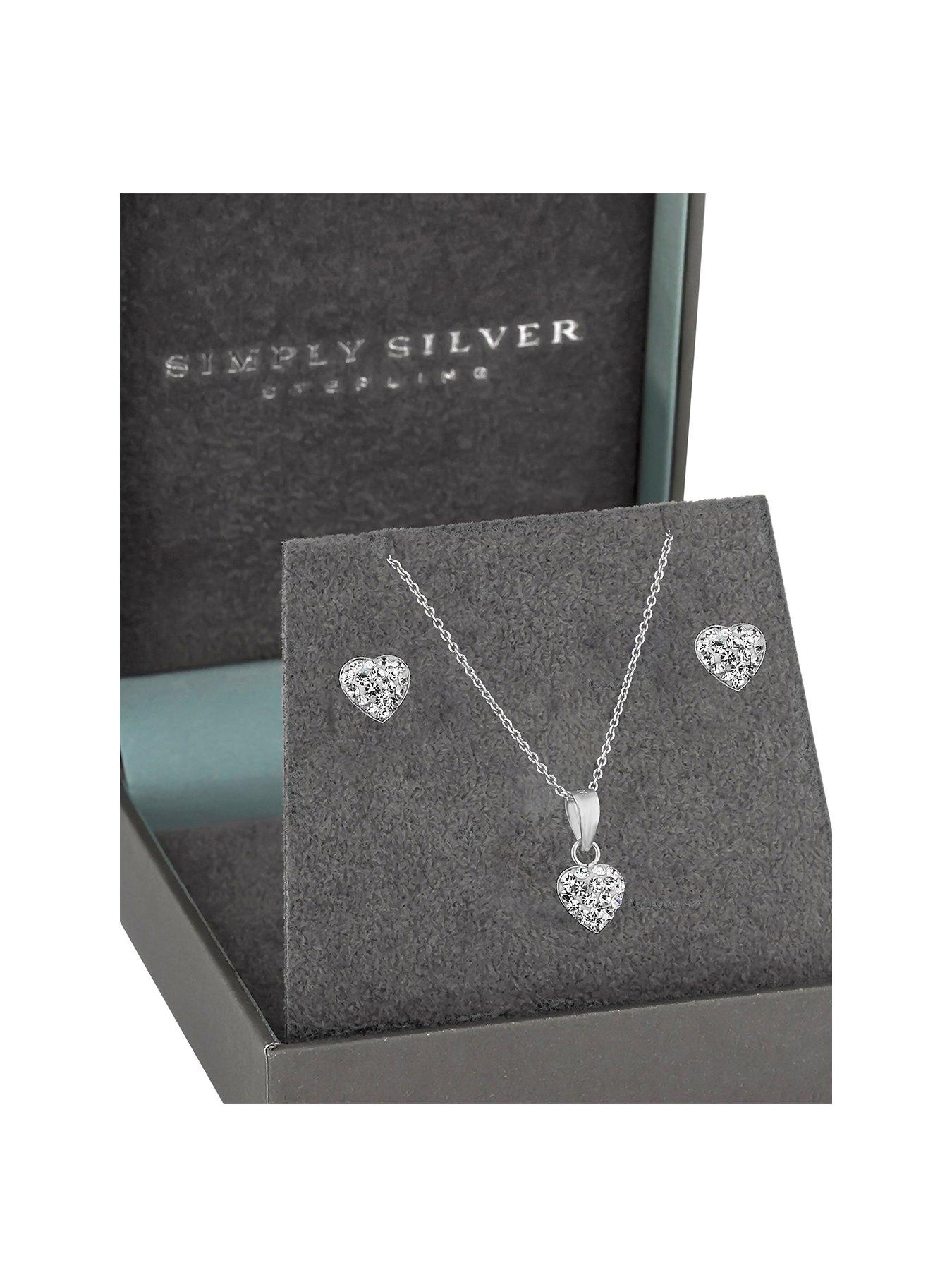 Gift Boxed Sterling Silver 925 Pave Heart Jewellery Set - 7mm