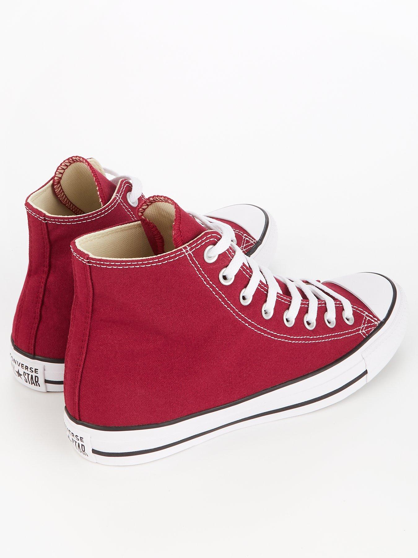 Mens red shop and black converse