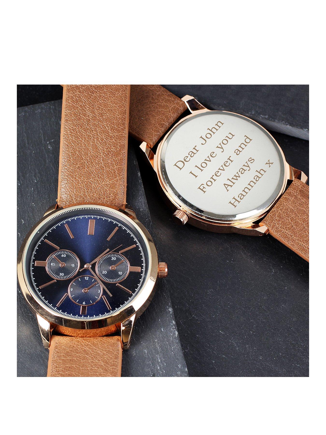 the-personalised-memento-company-personalised-mens-rose-gold-watch-with-tan-strap