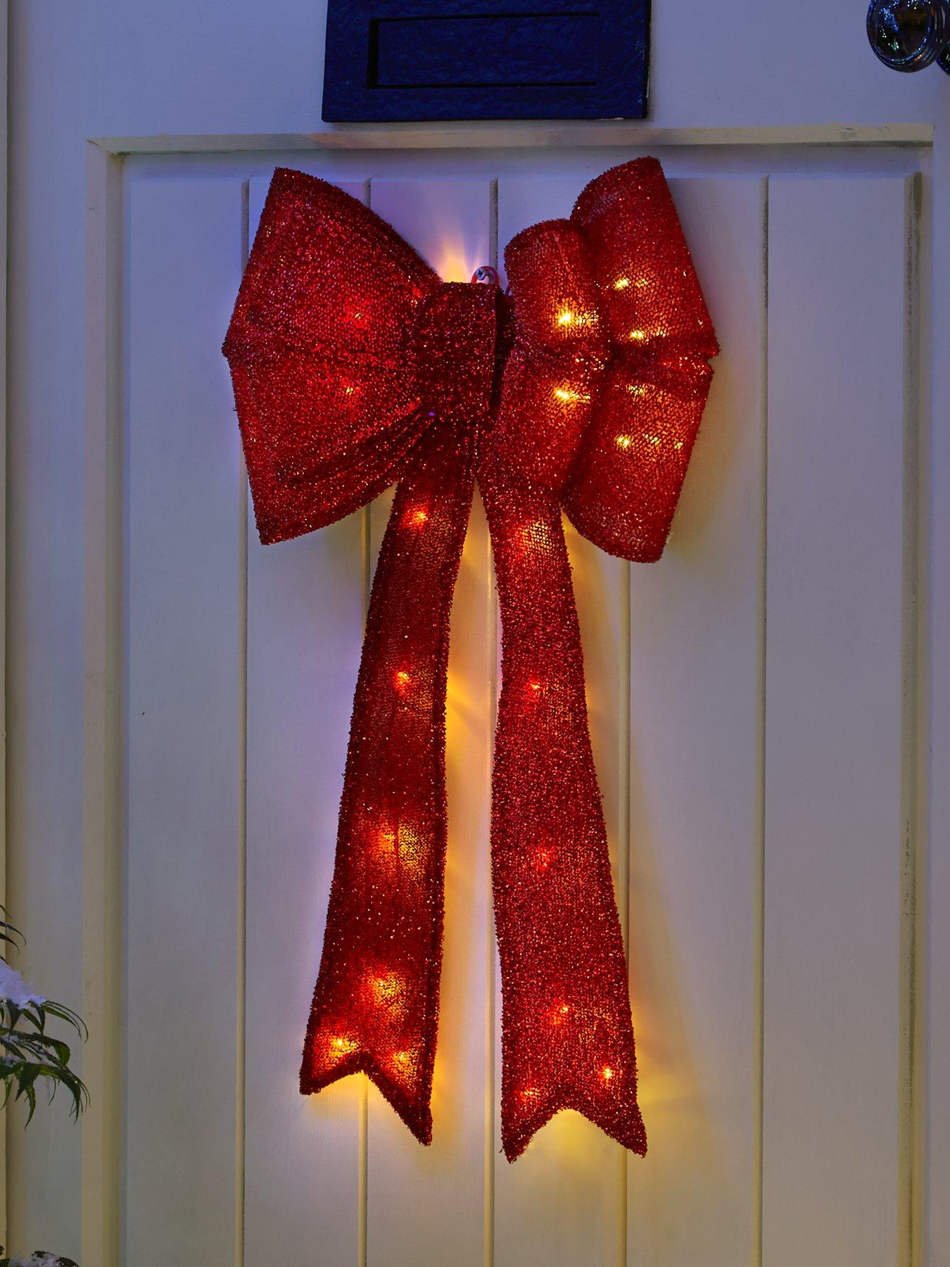 Battery Operated LED Christmas Door Bow - Red