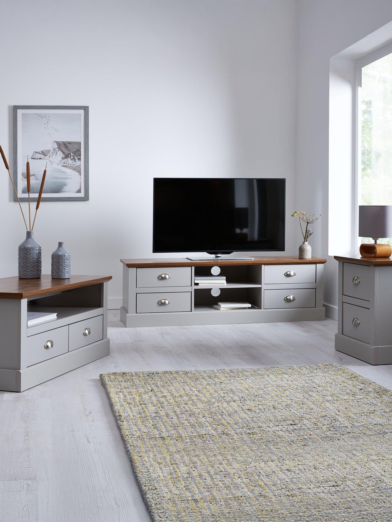 Image 1 of 6 of Very Home Crawford 3 Piece Package - TV Unit, Coffee Table and Lamp Table - Grey/Dark Oak Effect
