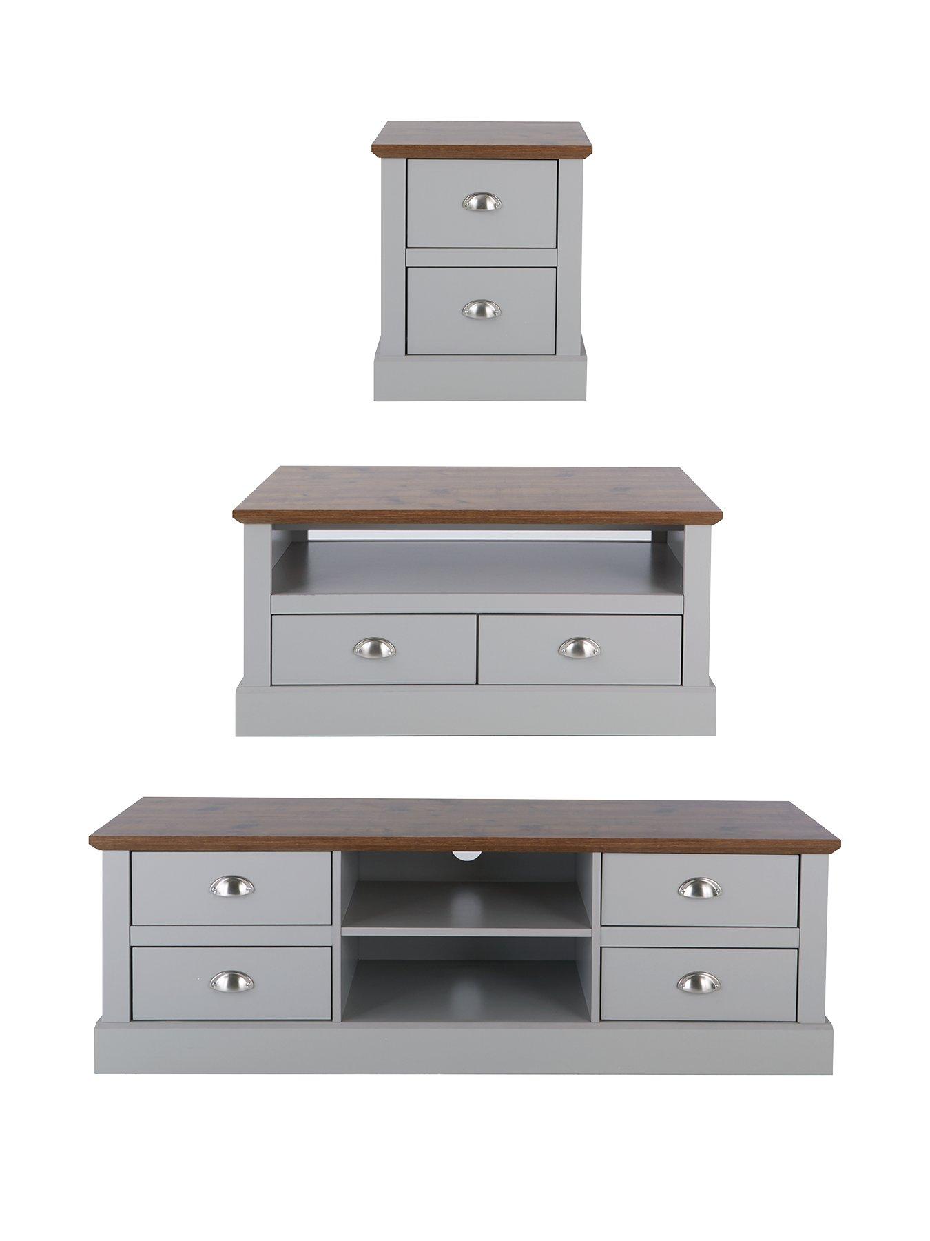 Image 2 of 6 of Very Home Crawford 3 Piece Package - TV Unit, Coffee Table and Lamp Table - Grey/Dark Oak Effect