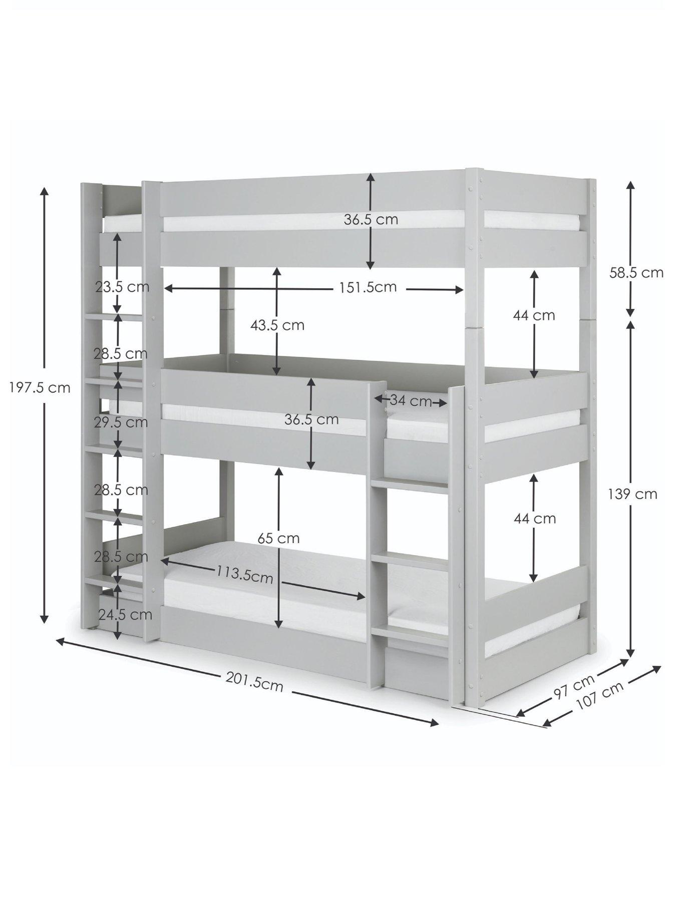 Image 5 of 7 of Julian Bowen Trio Triple Stacker Bunk Bed with Spring Mattress Option - Light Grey