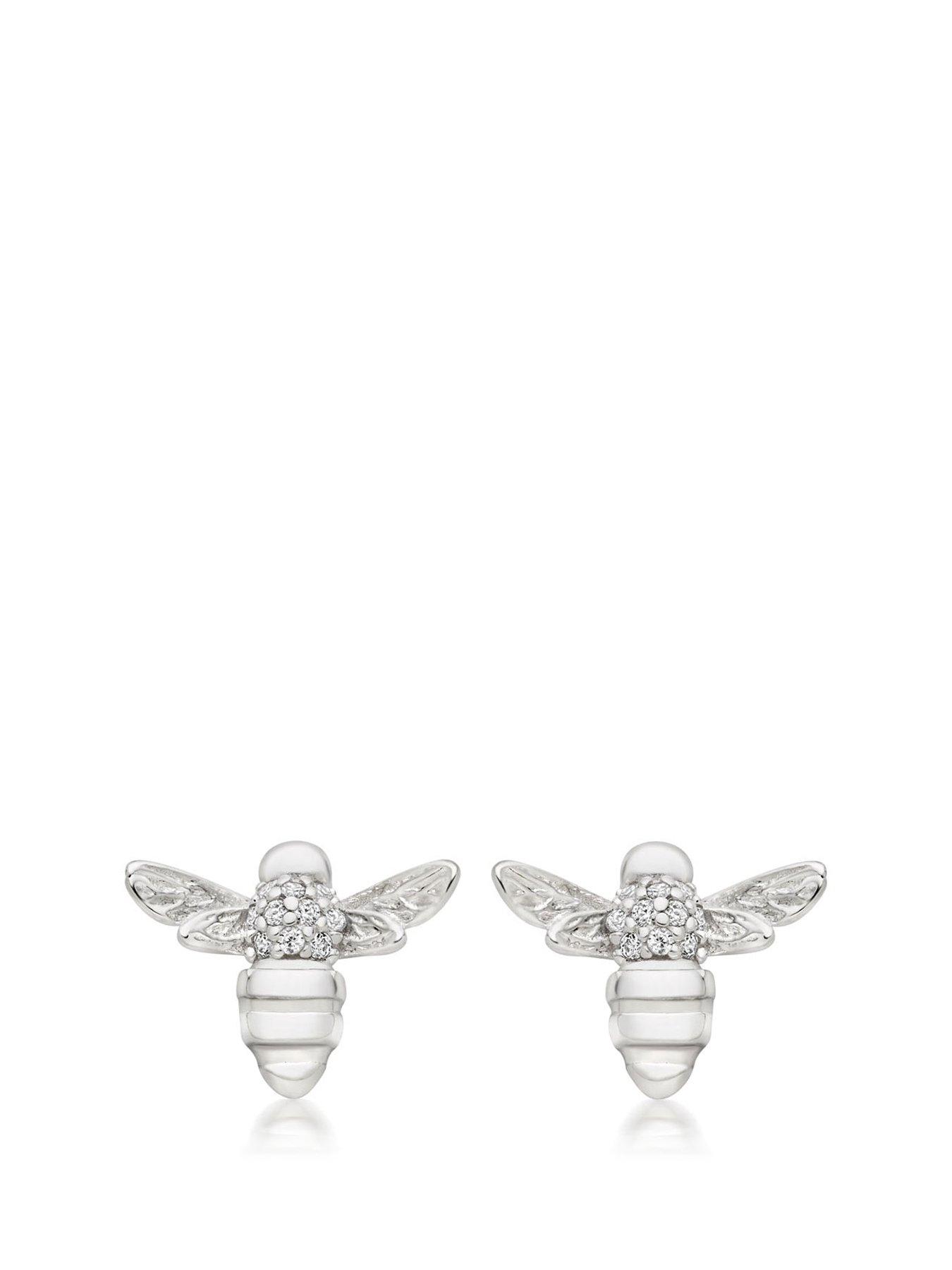 Image 1 of 4 of Beaverbrooks Silver Cubic Zirconia Bumble Bee Stud Earrings