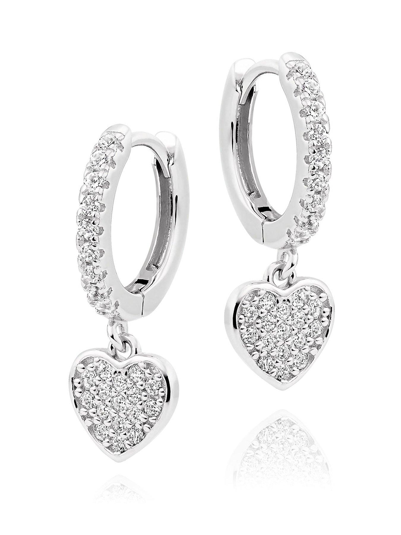 Beaverbrooks Silver Cubic Zirconia Heart Charm Hoop Earrings