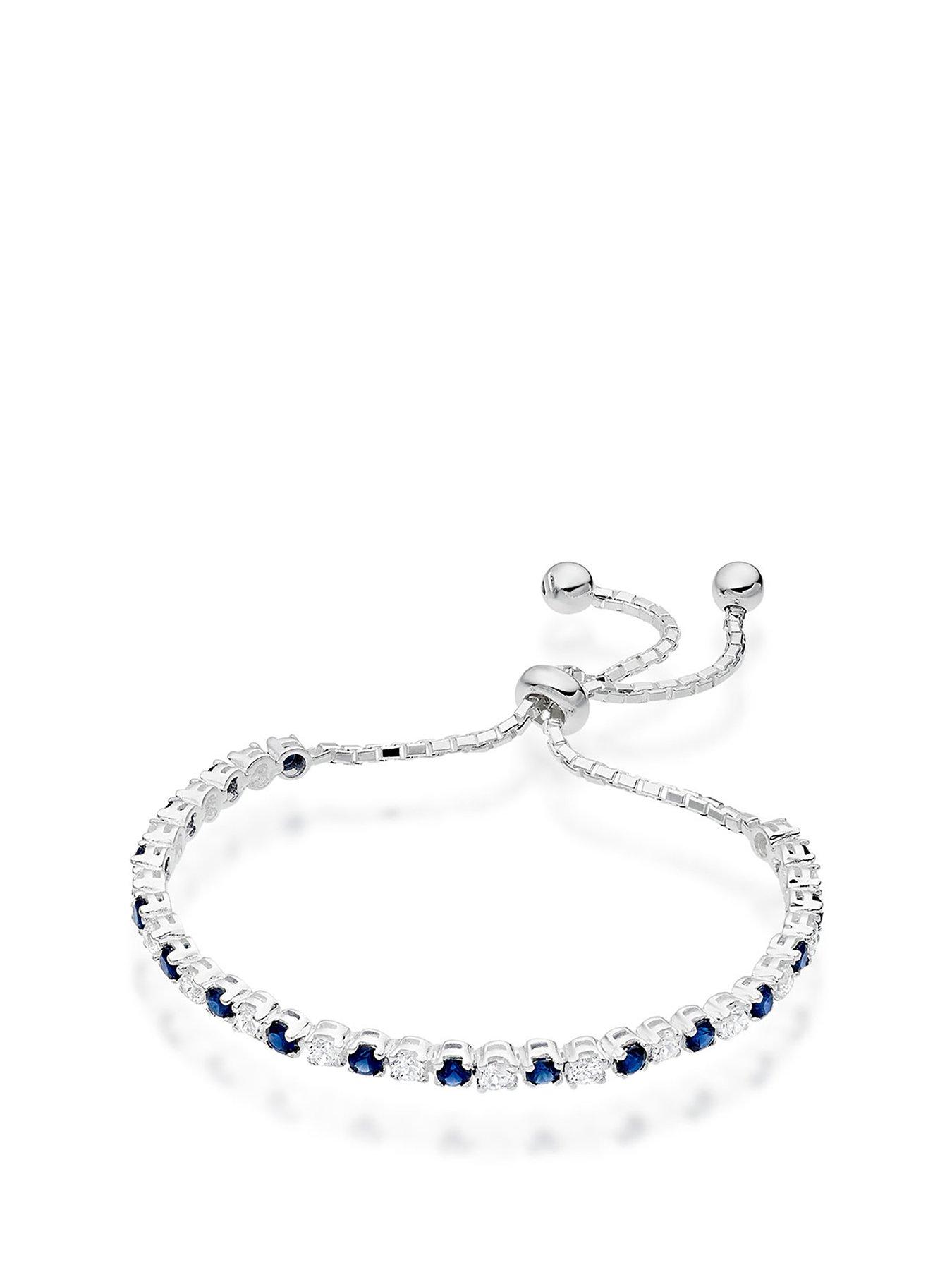Beaverbrooks Silver Synthetic Sapphire and Cubic Zirconia Slider Bracelet