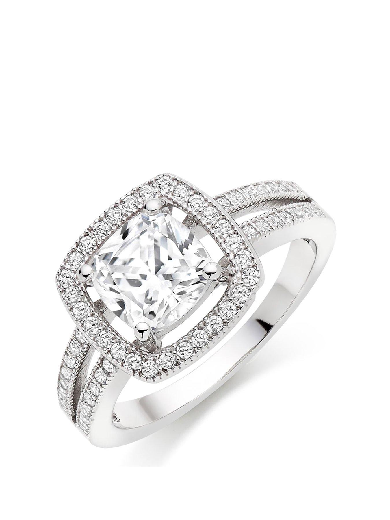 Beaverbrooks Silver Cubic Zirconia Halo Cluster Ring