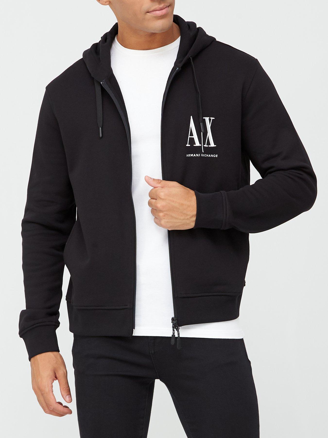 Armani Exchange Icon Logo Zip Through Hoodie Black