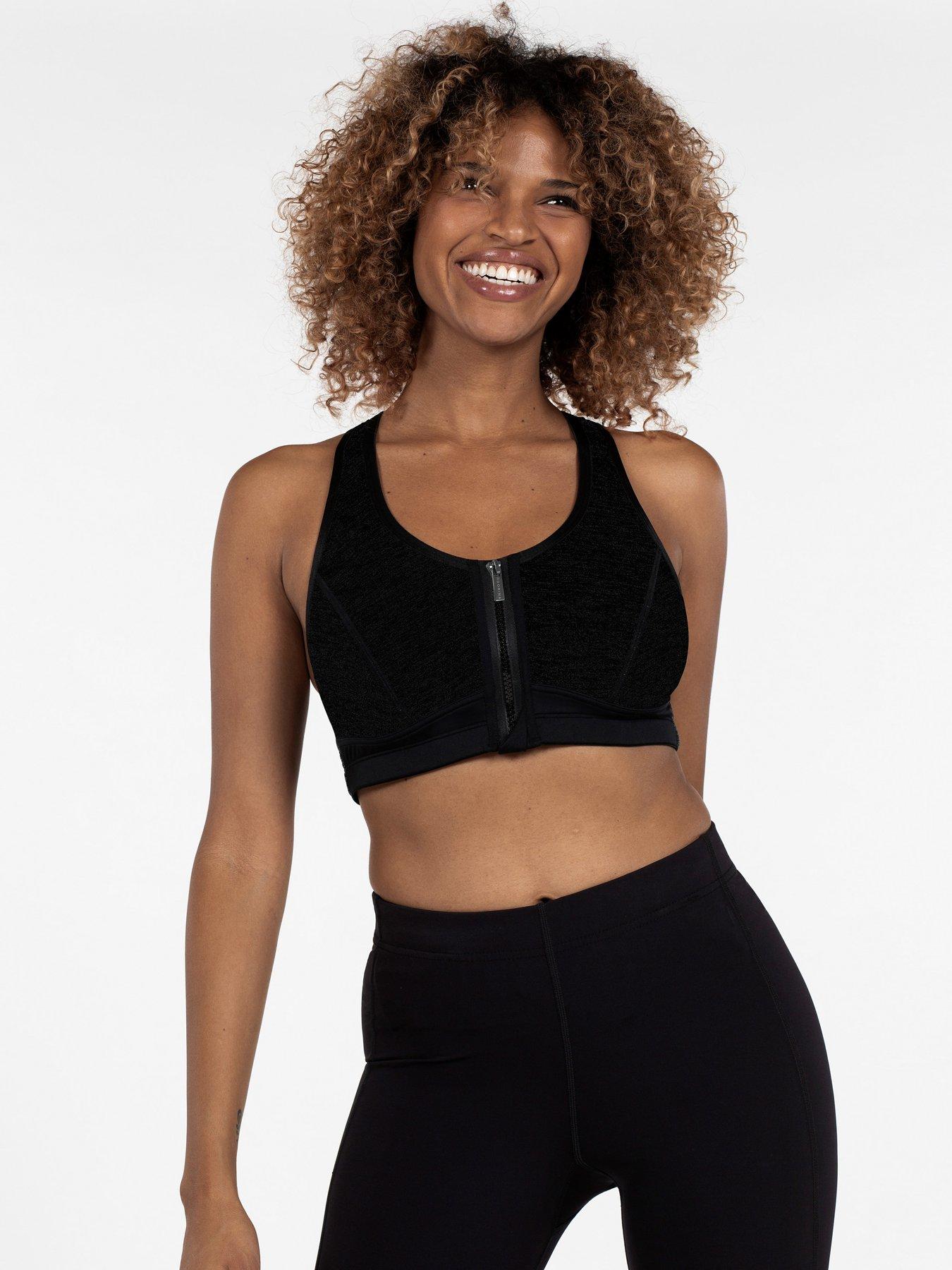 Dorina Defender micro lightly padded zip front sports bra in black