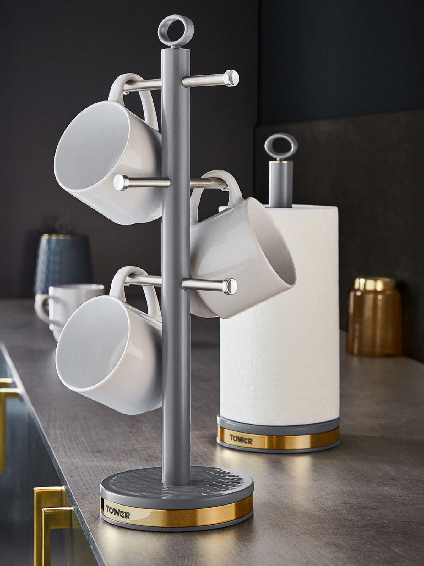 Tower Empire 6-Cup Mug Tree and Towel Pole Set – Grey