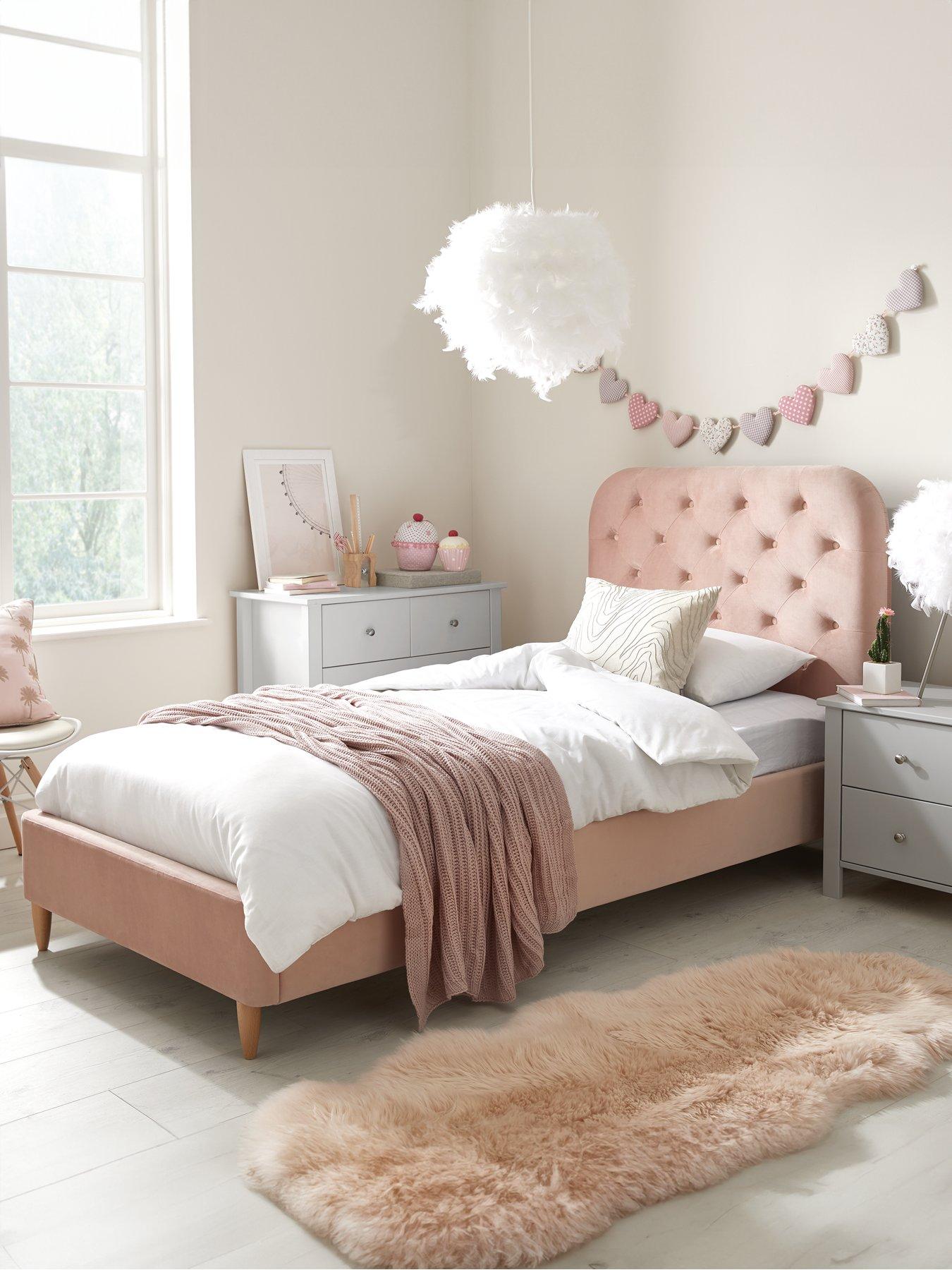 very-home-freya-velvet-fabric-single-kids-bed-frame-and-headboard-with-mattress-options-buy-amp-save-pink-fscreg-certified