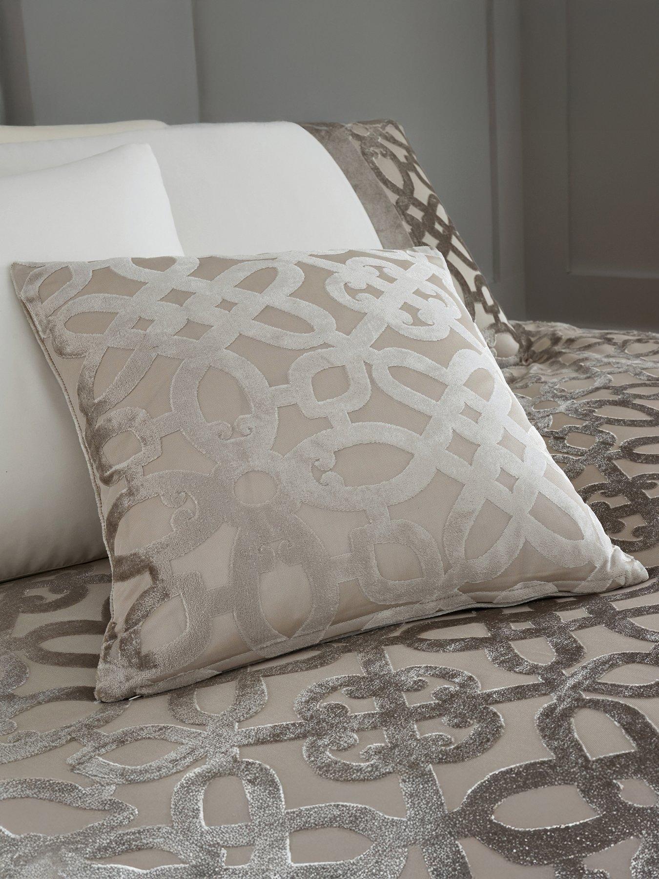 Image 1 of 5 of Catherine Lansfield Lattice Cut Velvet Cushion - Natural