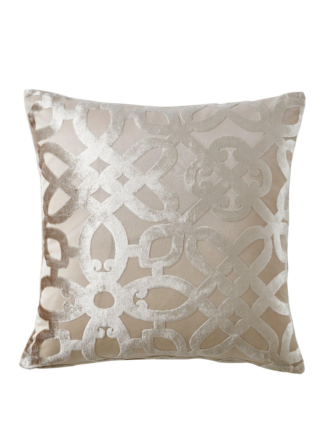 Image 2 of 5 of Catherine Lansfield Lattice Cut Velvet Cushion - Natural