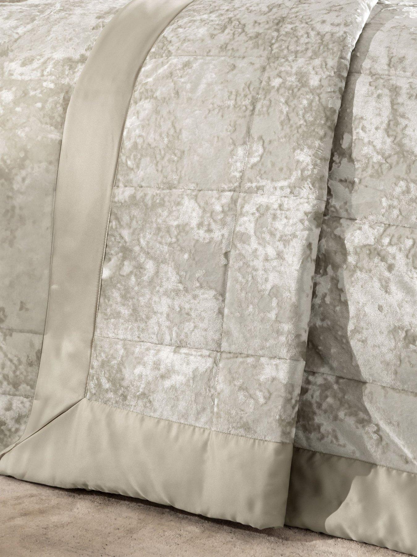 Image 1 of 4 of Catherine Lansfield Crushed Velvet Bedspread Throw - Natural