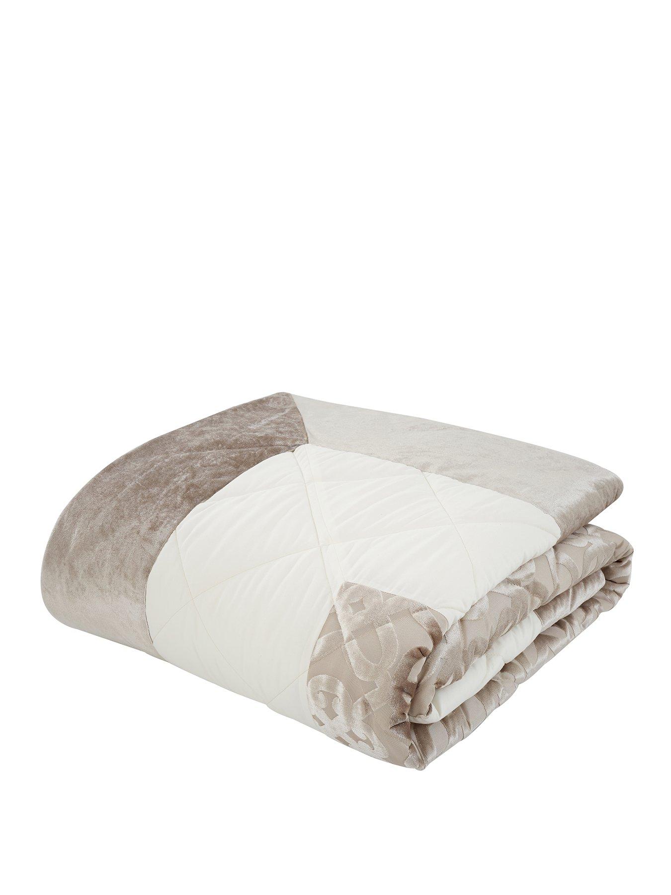 undefined Lattice Cut Velvet Bedspread Throw - Natural