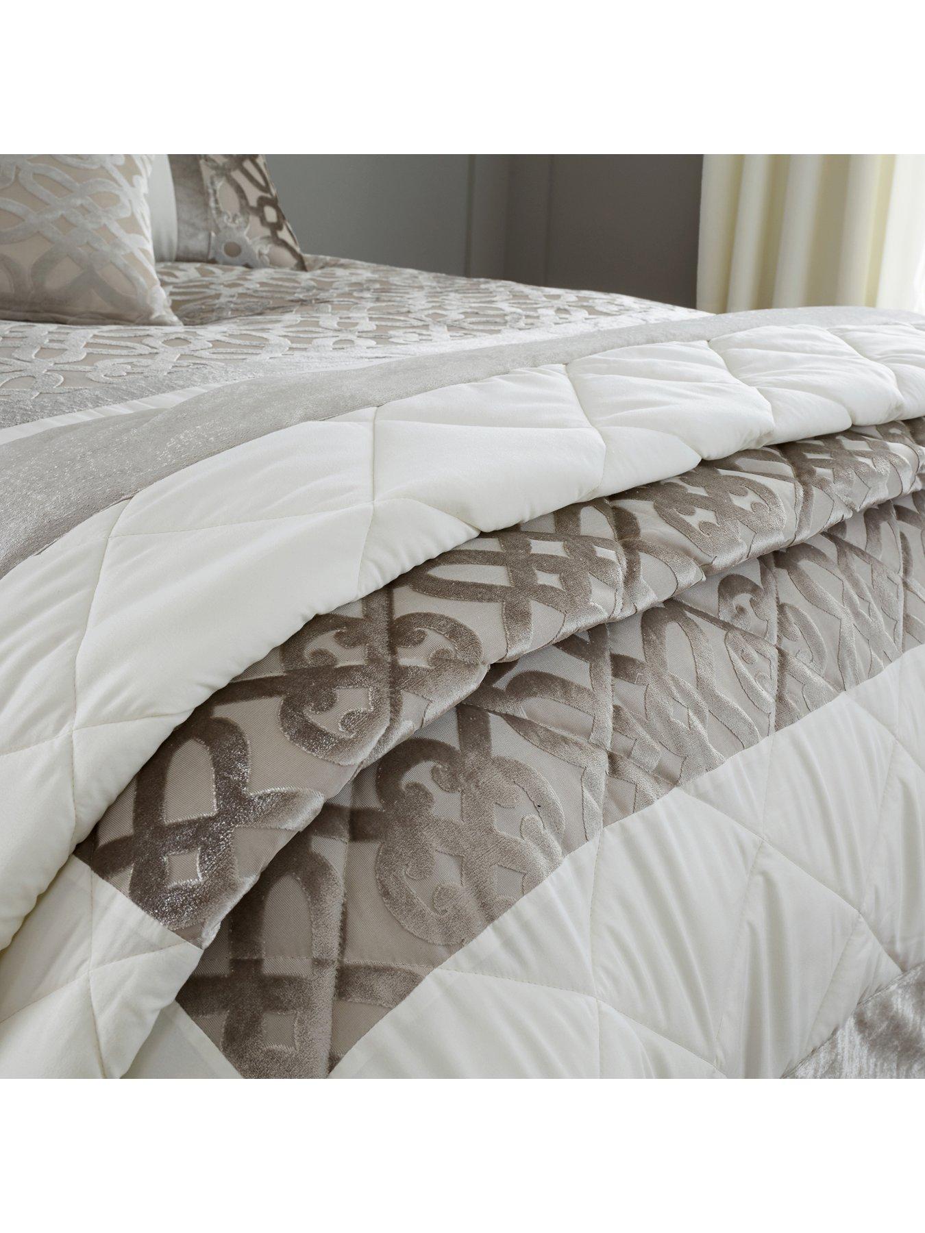 Image 3 of 6 of Catherine Lansfield Lattice Cut Velvet Bedspread Throw - Natural