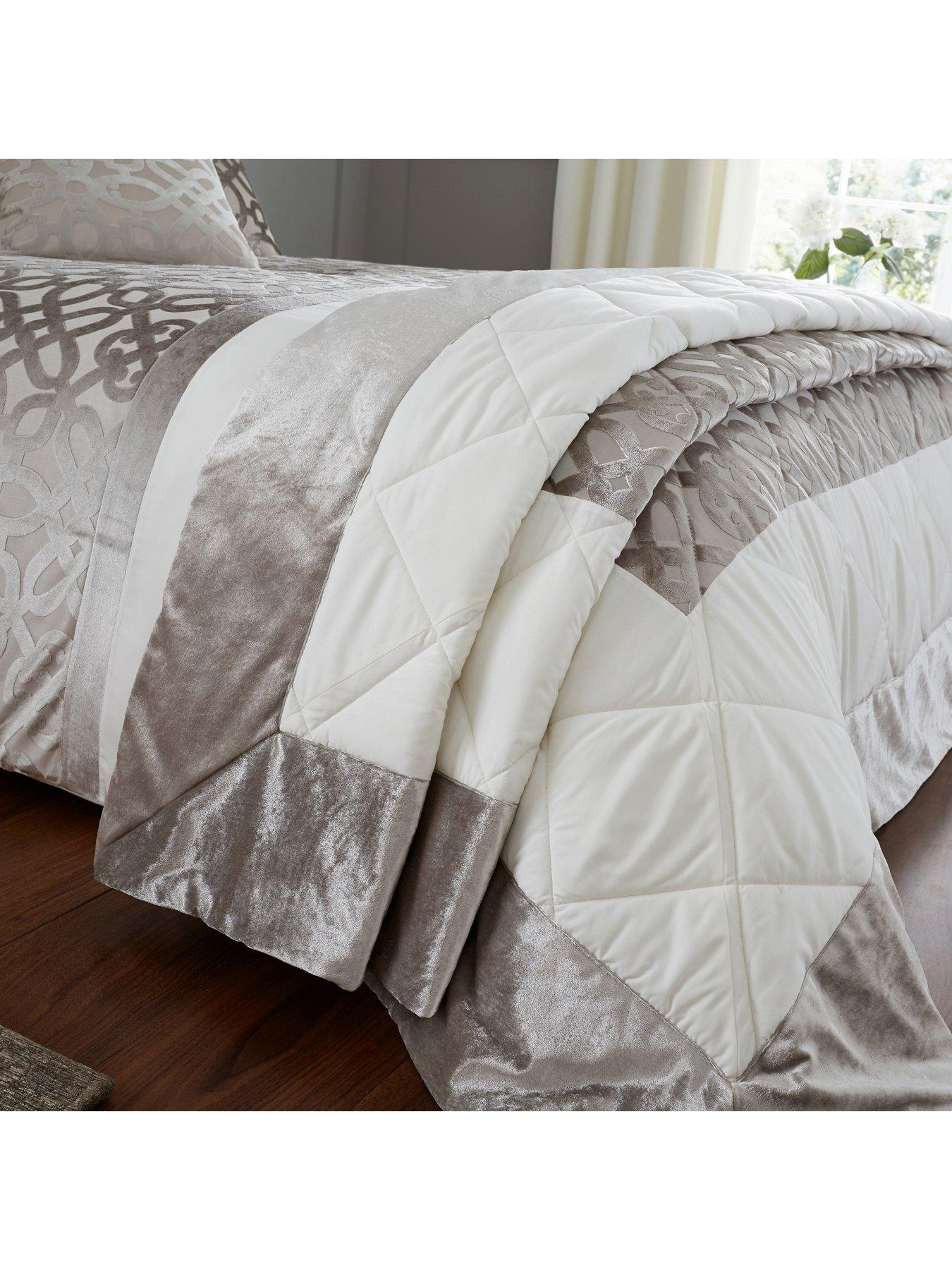 Image 4 of 6 of Catherine Lansfield Lattice Cut Velvet Bedspread Throw - Natural