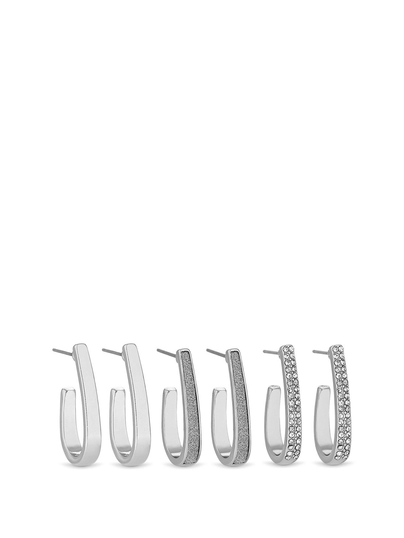 Image 1 of 1 of Mood Silver Three Pack Huggie Hoop Earrings