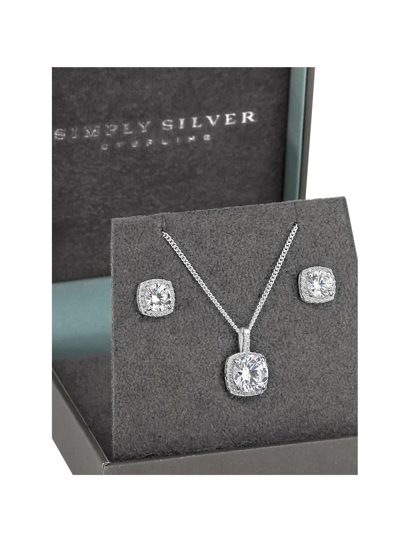 undefined Gift Boxed Sterling Silver 925 Square Halo Solitaire Jewellery Set