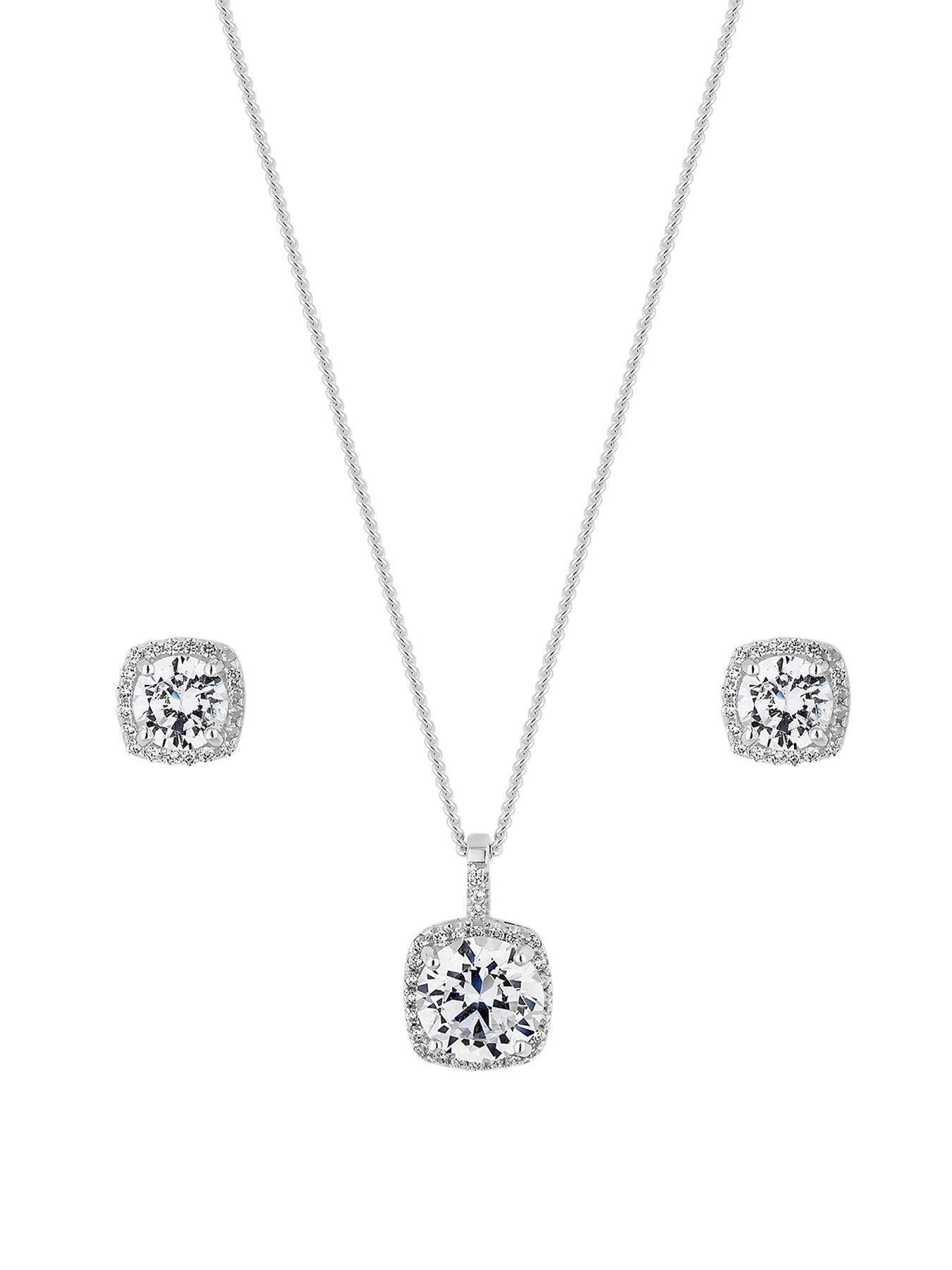 Image 2 of 2 of Simply Silver Gift Boxed Sterling Silver 925 Square Halo Solitaire Jewellery Set