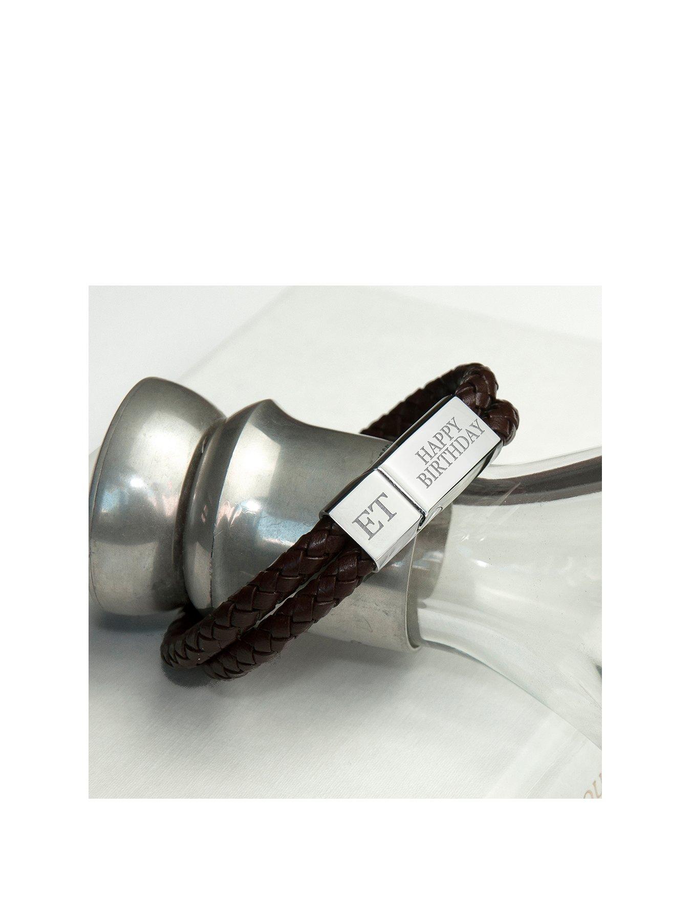 undefined Personalised Men's Dual Leather Woven Bracelet In Umber