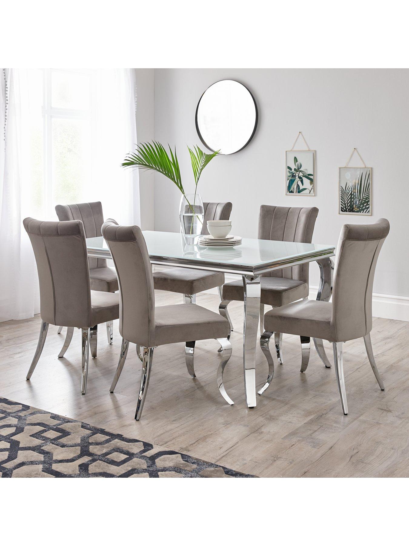 Image 1 of 5 of Very Home Grace 160 cm&nbsp;Rectangle Dining Table&nbsp;+&nbsp;6 Chairs - White/Chrome
