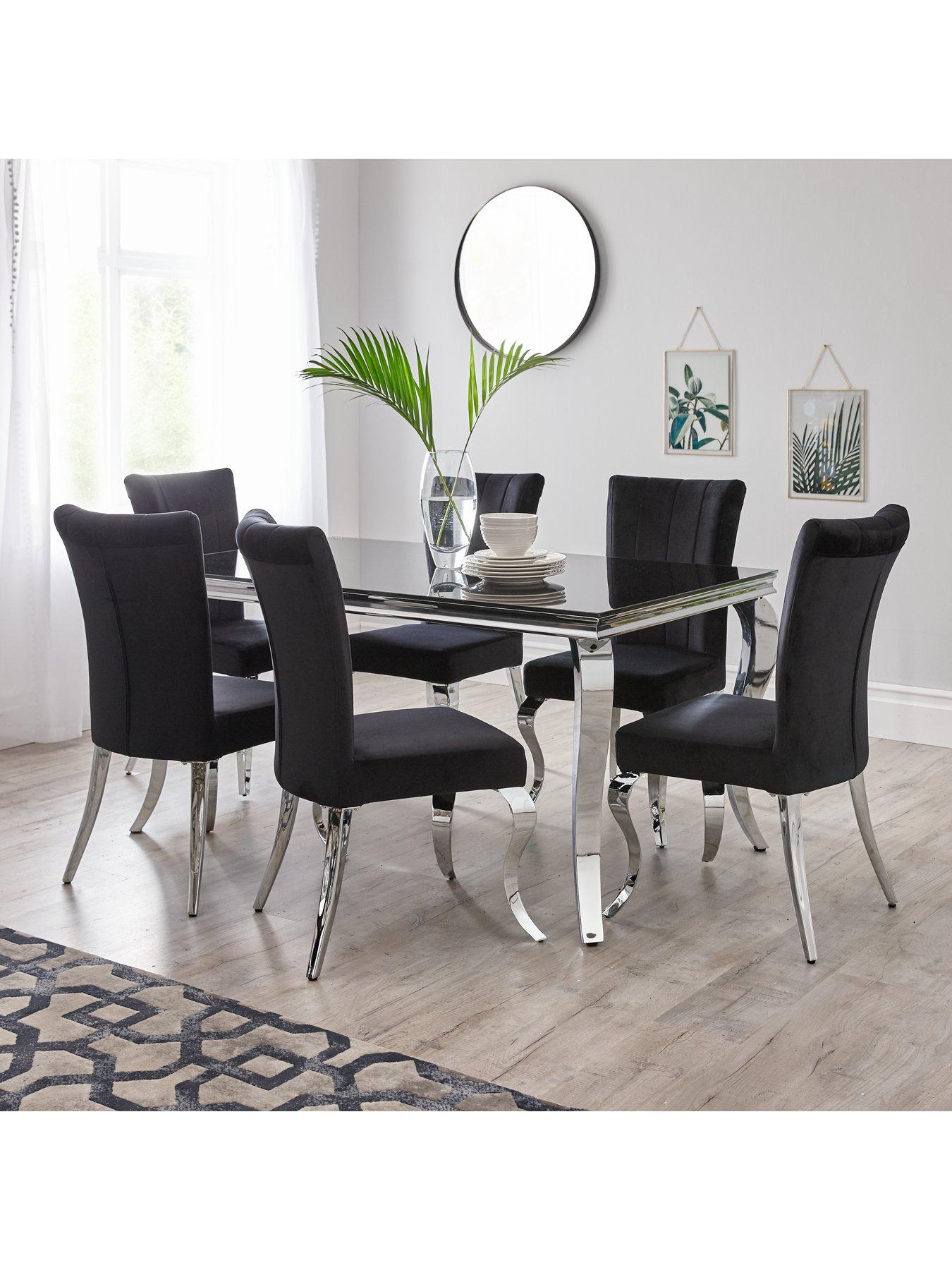 Image 1 of 5 of Very Home Grace 160 cm&nbsp;Rectangle Dining Table&nbsp;+&nbsp;6 Chairs - Black/Chrome