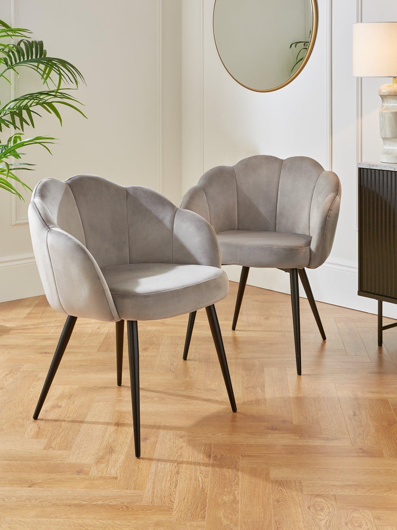 Very Home Pair Of Angel Scallop Dining Chairs - Grey Velvet- FSC® Certified