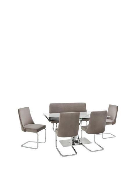 alice-rectangle-160-cm-glass-topnbspdining-tablenbsp1-bench-andnbsp4-velvet-chairs-dining-set