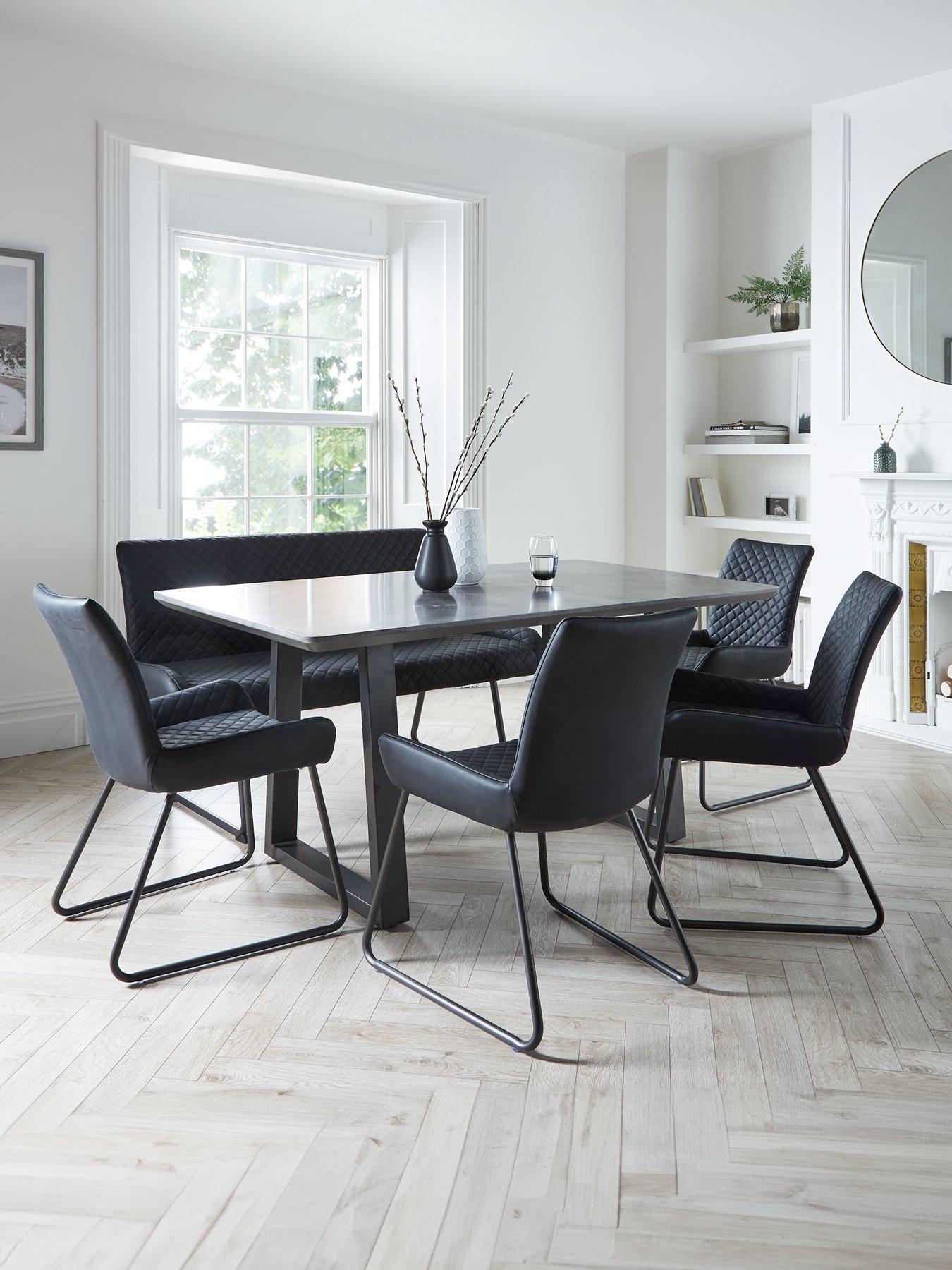 Image 1 of 5 of Very Home Bronx 160 cm Concrete Effect Dining Table With 1 Bench + 4 Chairs