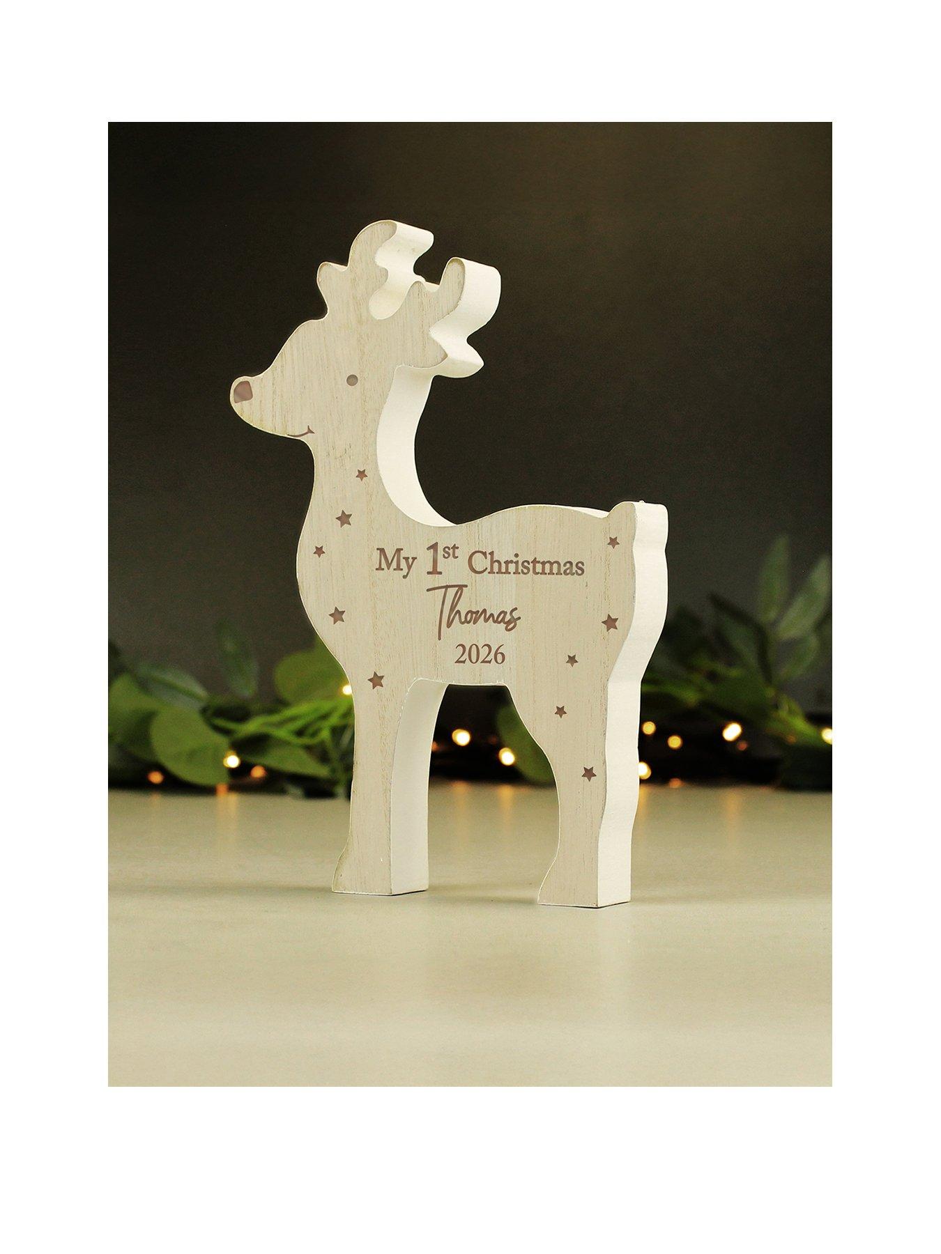 Image 1 of 3 of The Personalised Memento Company Personalised "My 1st Christmas 2026" Wooden Reindeer Decoration