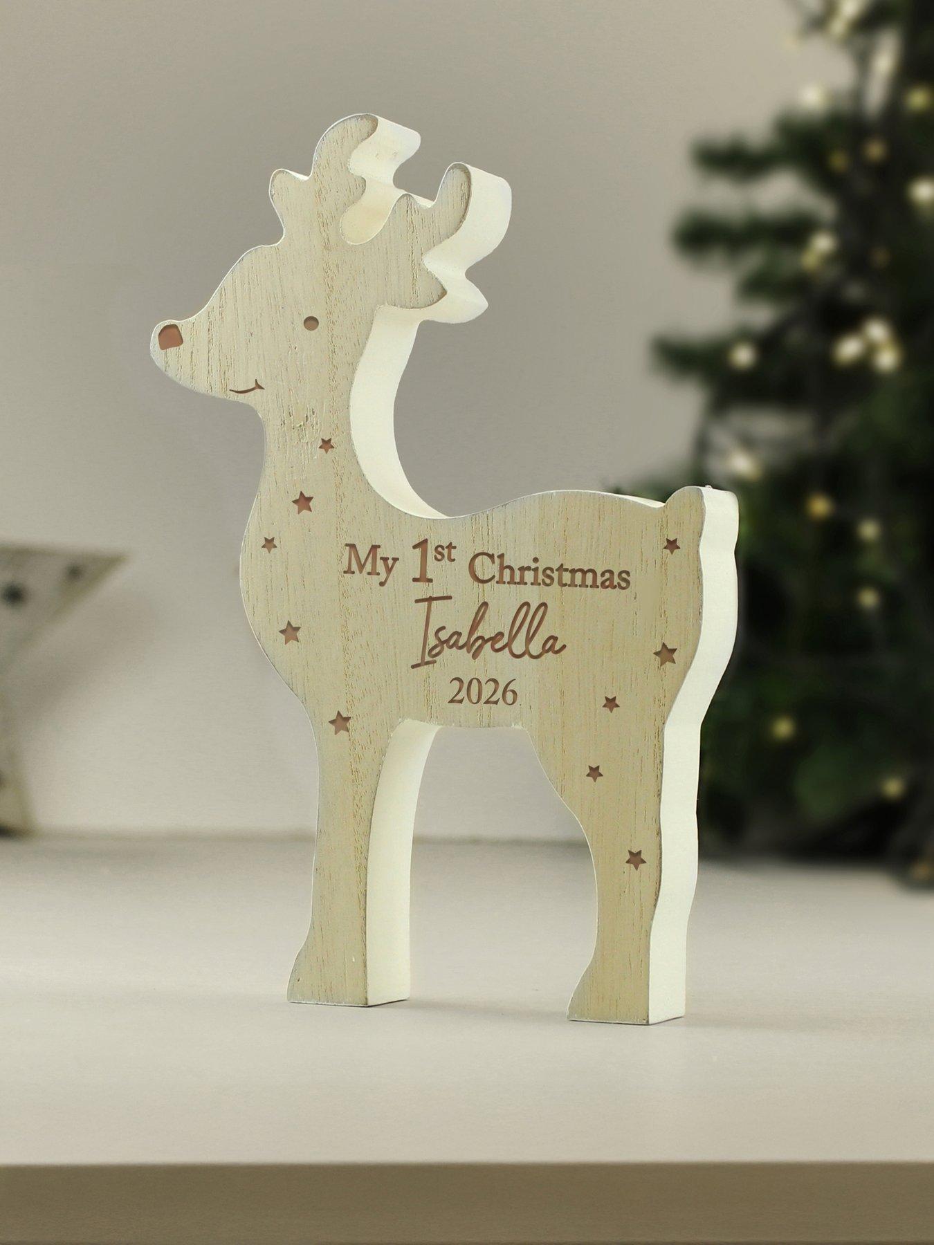 Image 2 of 3 of The Personalised Memento Company Personalised "My 1st Christmas 2026" Wooden Reindeer Decoration