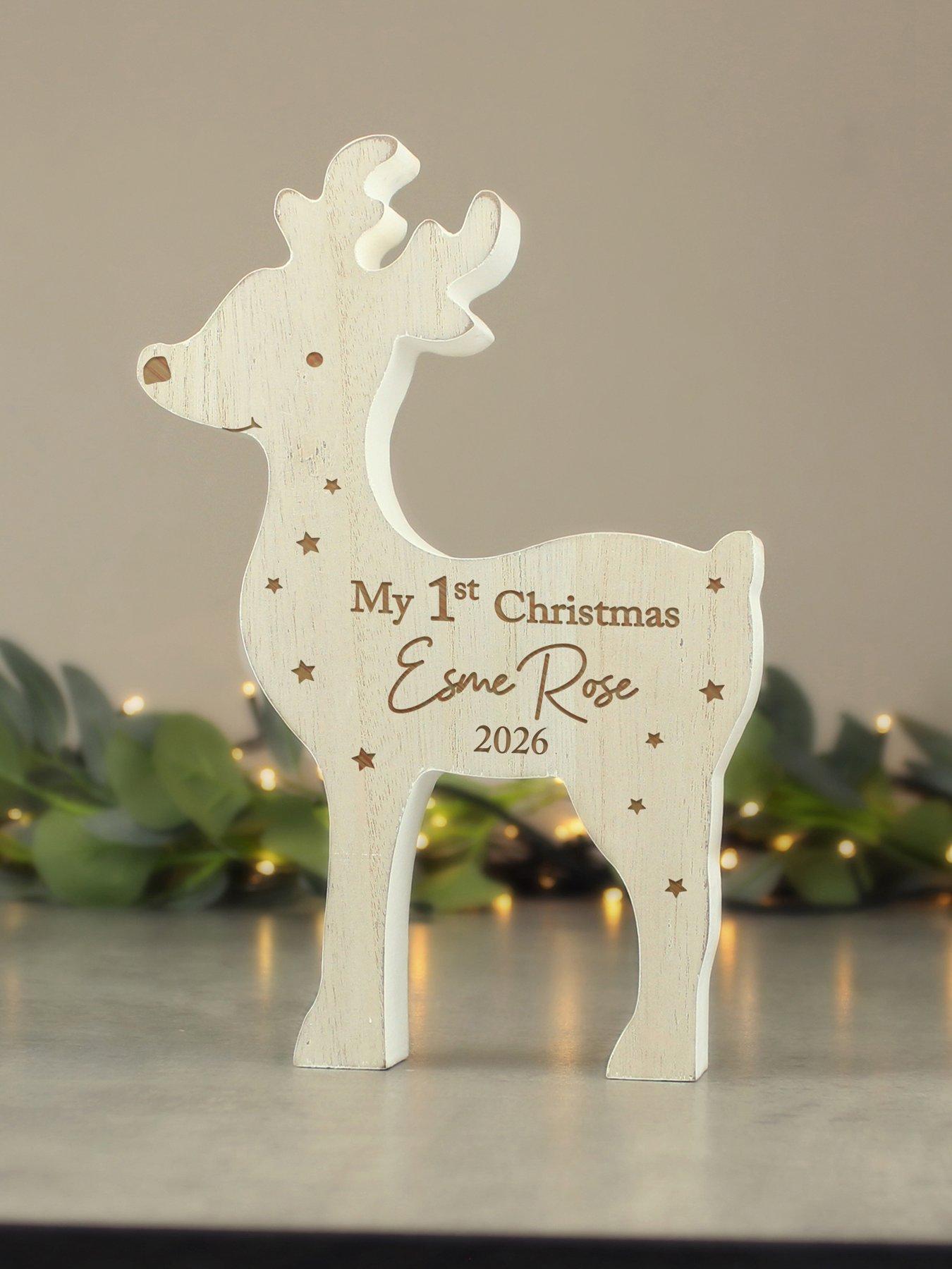 Image 3 of 3 of The Personalised Memento Company Personalised "My 1st Christmas 2026" Wooden Reindeer Decoration