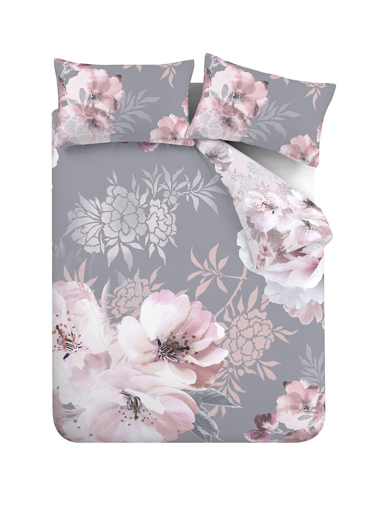 Catherine Lansfield Floral Bouquet Easy Care Double Duvet Set Grey :  : Home & Kitchen