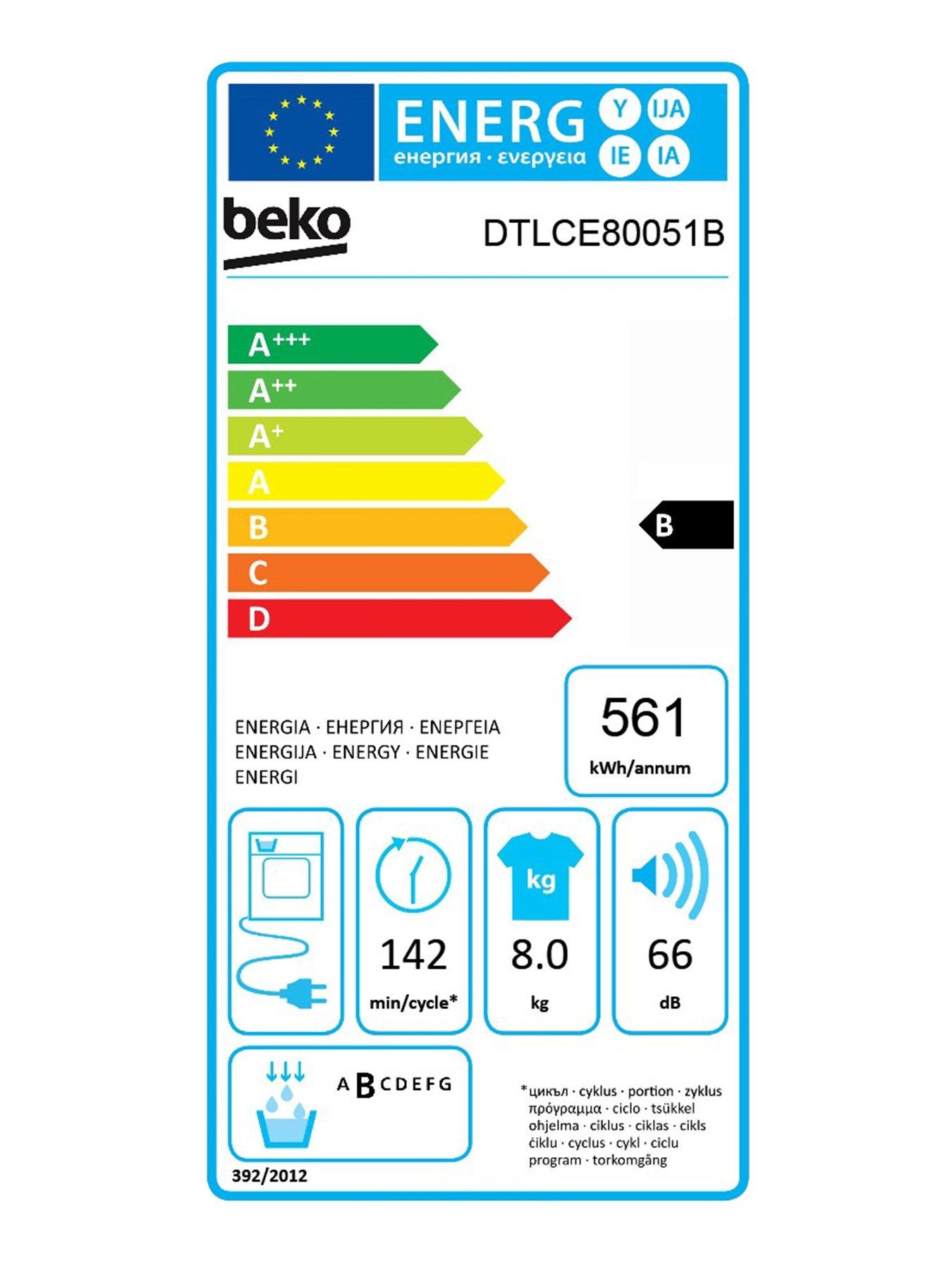 Image 3 of 3 of Beko DTLCE80051B 8kg Load&nbsp;Fullsize Condenser Sensor Tumble Dryer - Black