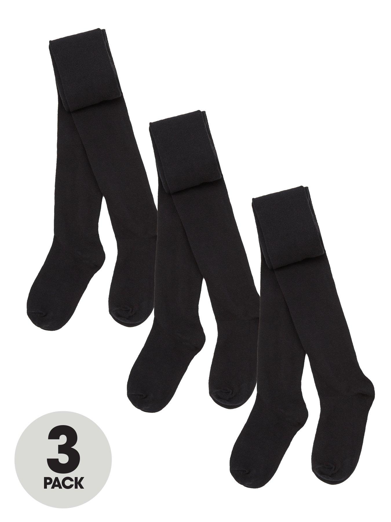 The Very Collection Girls 3 Pack Flat Knit Tights - Black