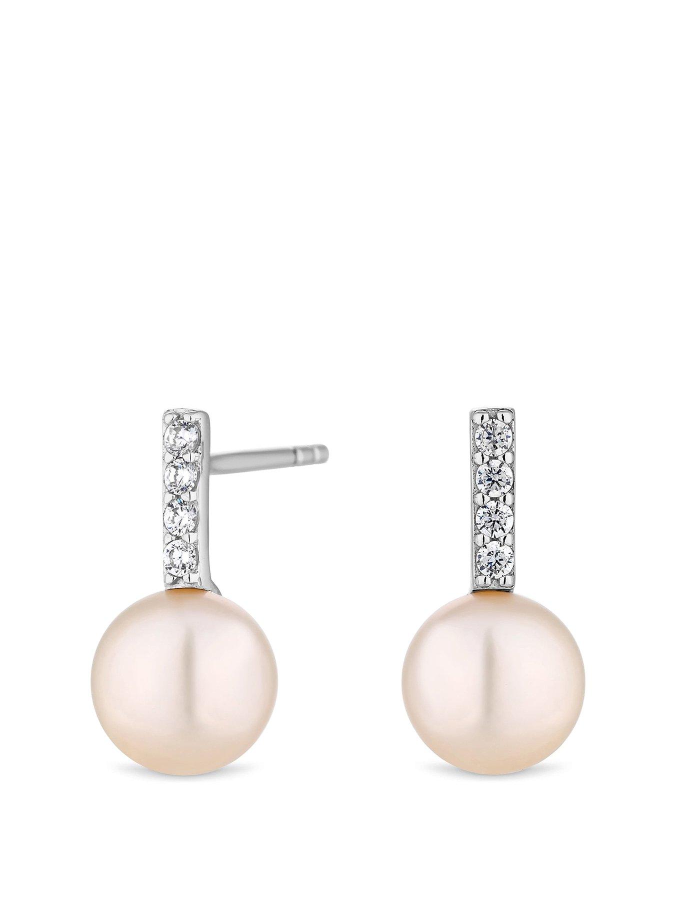 Simply Silver Simply Silver Sterling Silver 925 with Freshwater Pearl Bar Stud Earrings