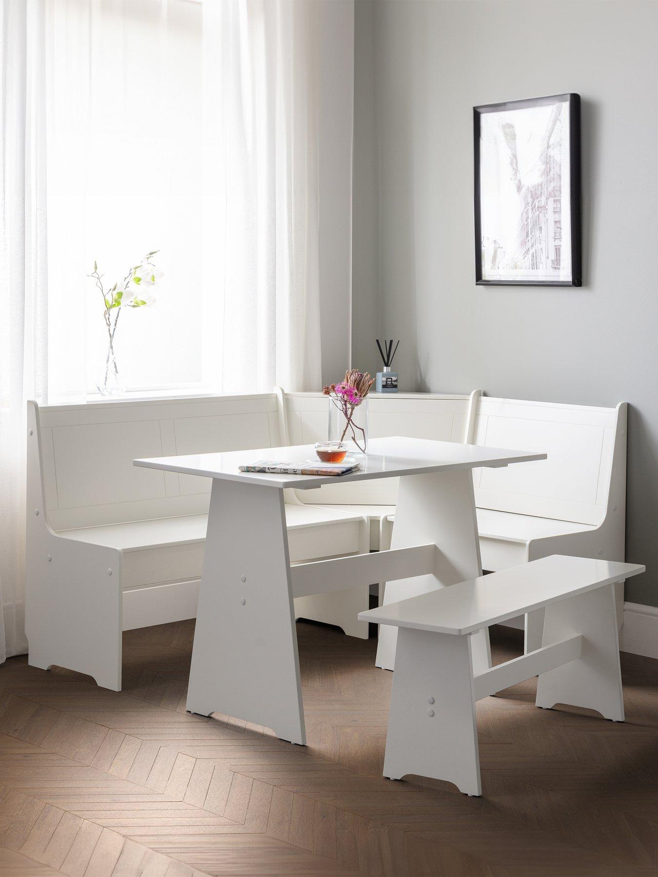 Image 1 of 5 of Julian Bowen Newport 109 cm Dining Table Set +&nbsp;Bench and Corner Storage Bench - White