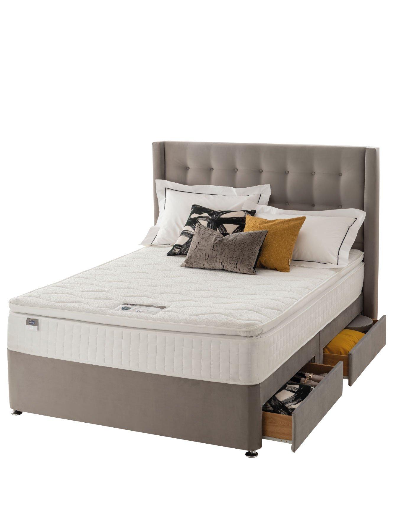Silentnight 1000 Pocket Pillowtop Divan Bed with Storage Options (Headboard Included) - Velvet - Medium Firm